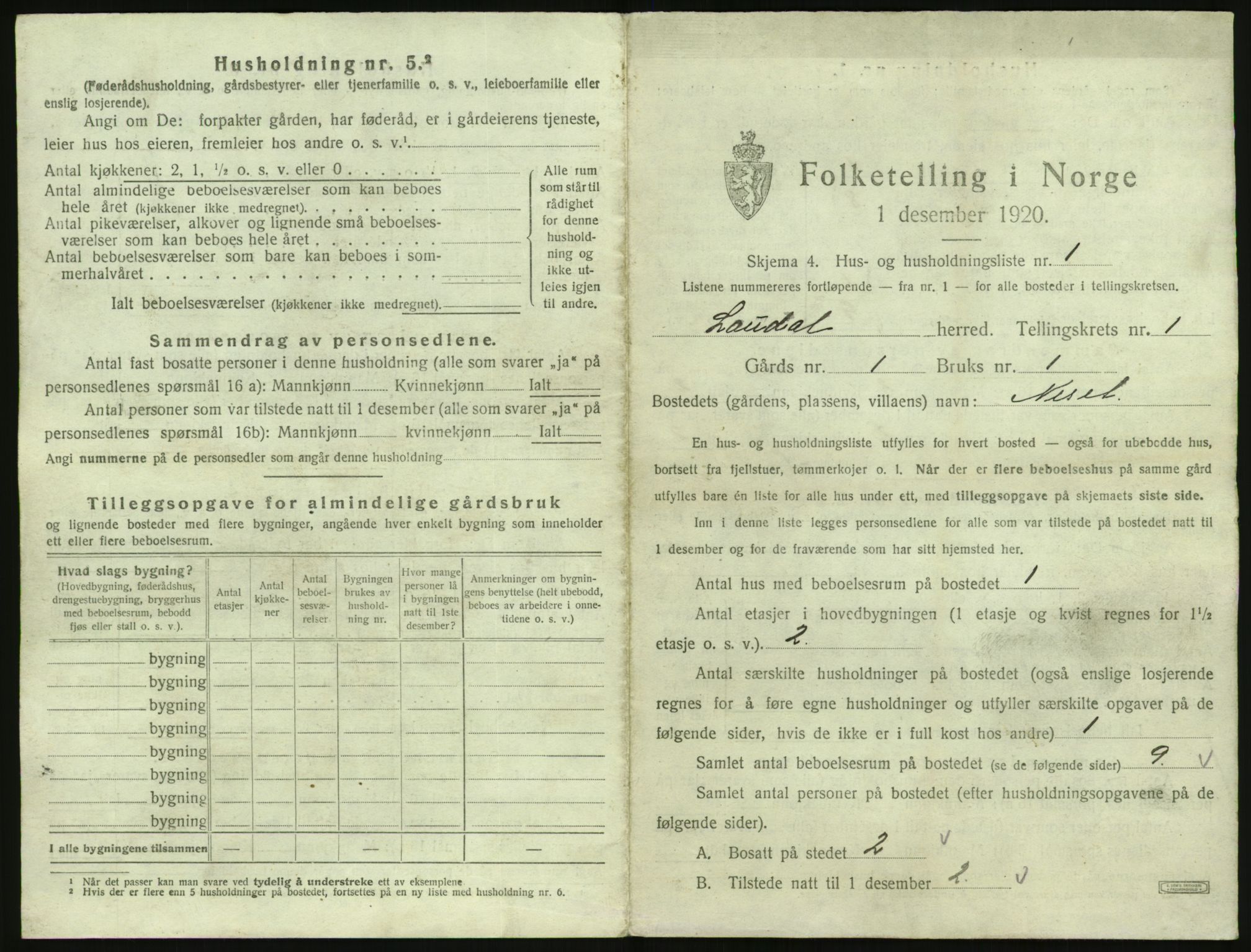 SAK, 1920 census for Laudal, 1920, p. 26