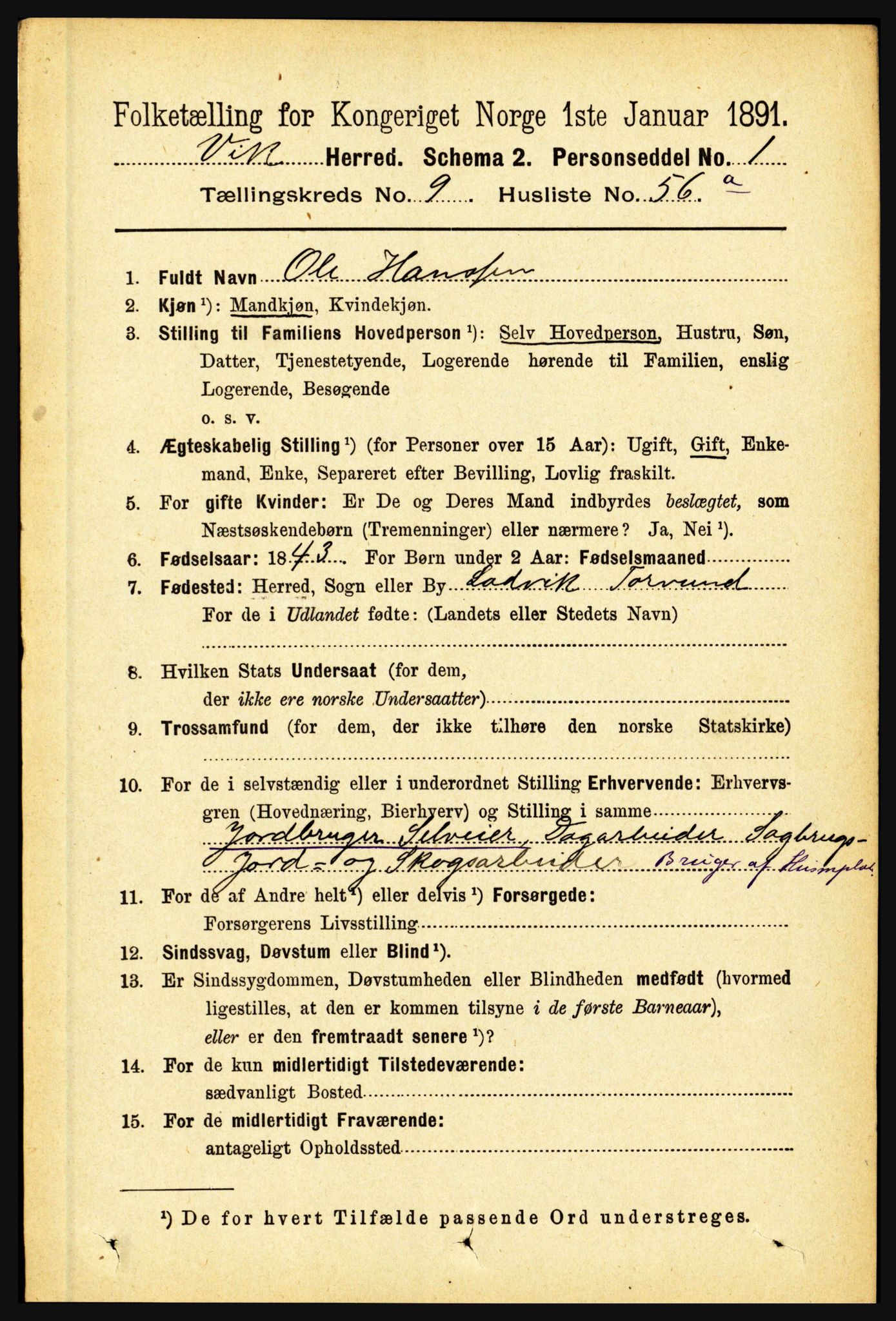 RA, 1891 census for 1417 Vik, 1891, p. 4312