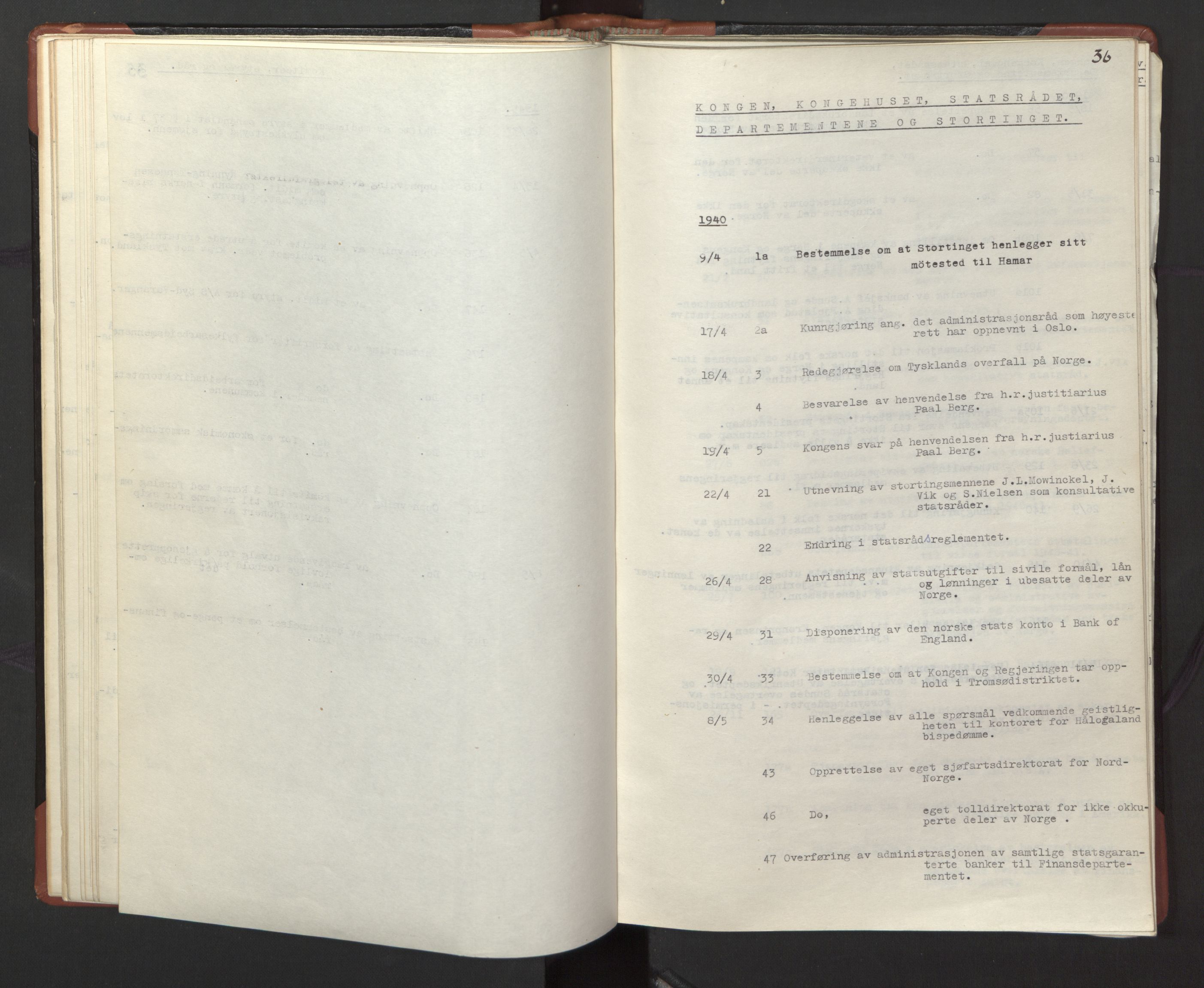 Statsrådssekretariatet, RA/S-1001/A/Ac/L0127: Register 9/4-25/5, 1940-1945, p. 41