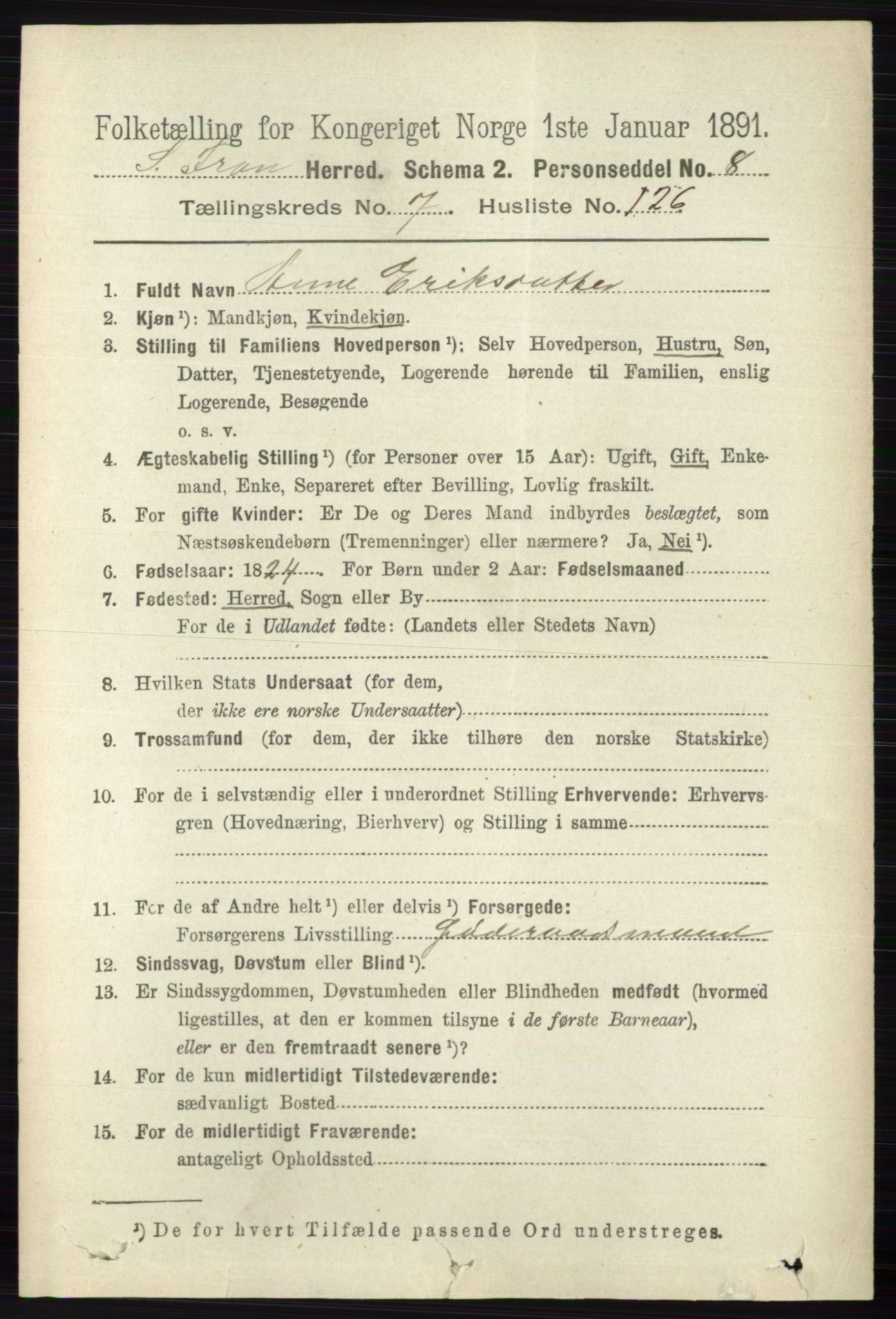 RA, 1891 census for 0519 Sør-Fron, 1891, p. 3705