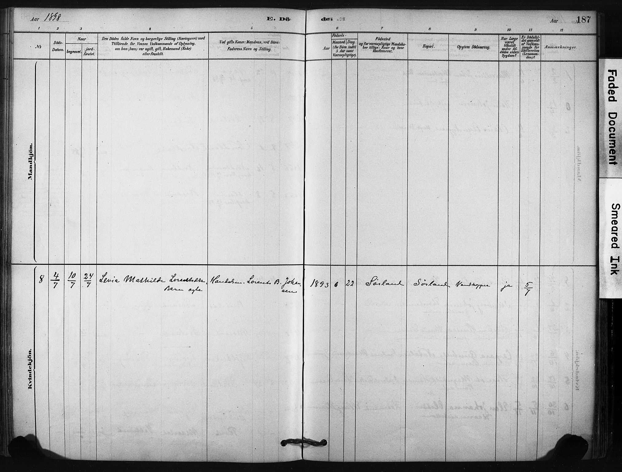 Ministerialprotokoller, klokkerbøker og fødselsregistre - Nordland, AV/SAT-A-1459/807/L0122: Parish register (official) no. 807A05, 1880-1902, p. 187