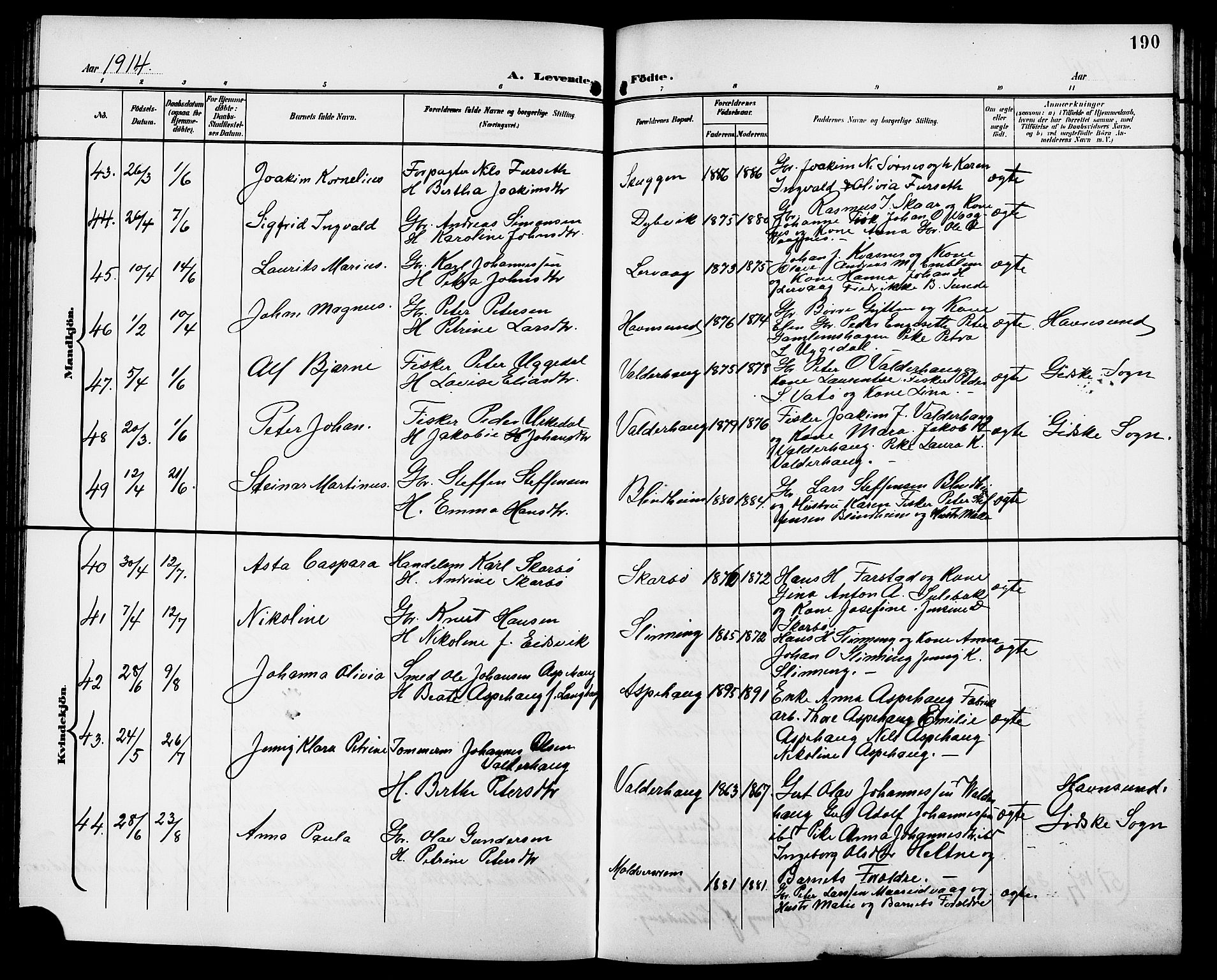 Ministerialprotokoller, klokkerbøker og fødselsregistre - Møre og Romsdal, AV/SAT-A-1454/528/L0432: Parish register (copy) no. 528C13, 1898-1918, p. 190