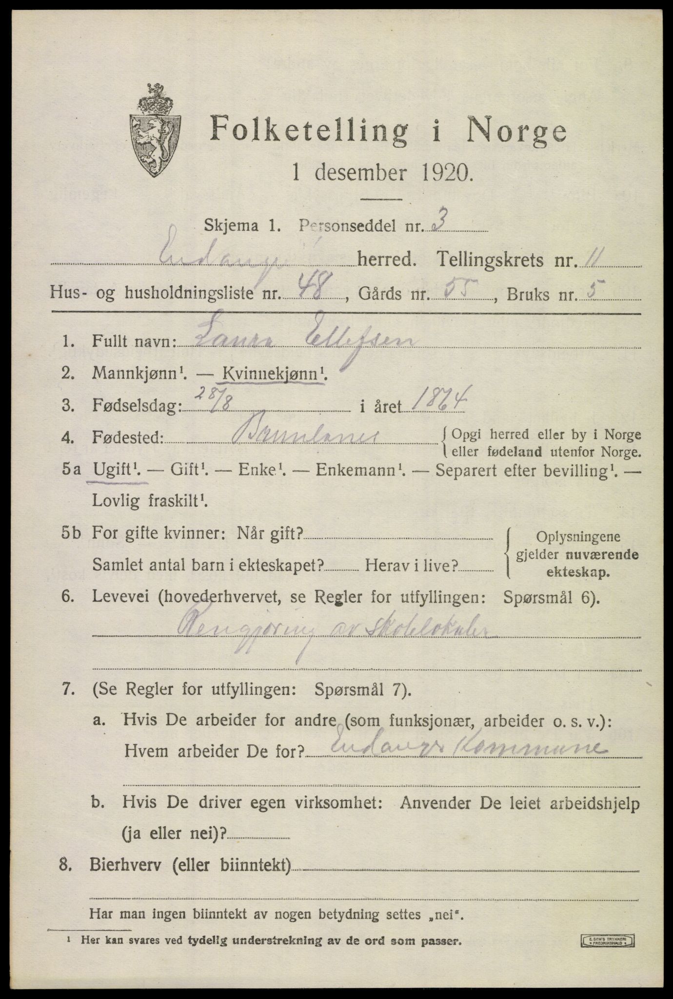 SAKO, 1920 census for Eidanger, 1920, p. 7178