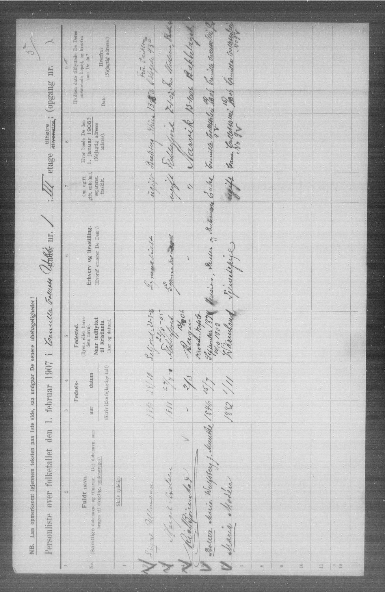 OBA, Municipal Census 1907 for Kristiania, 1907, p. 5944