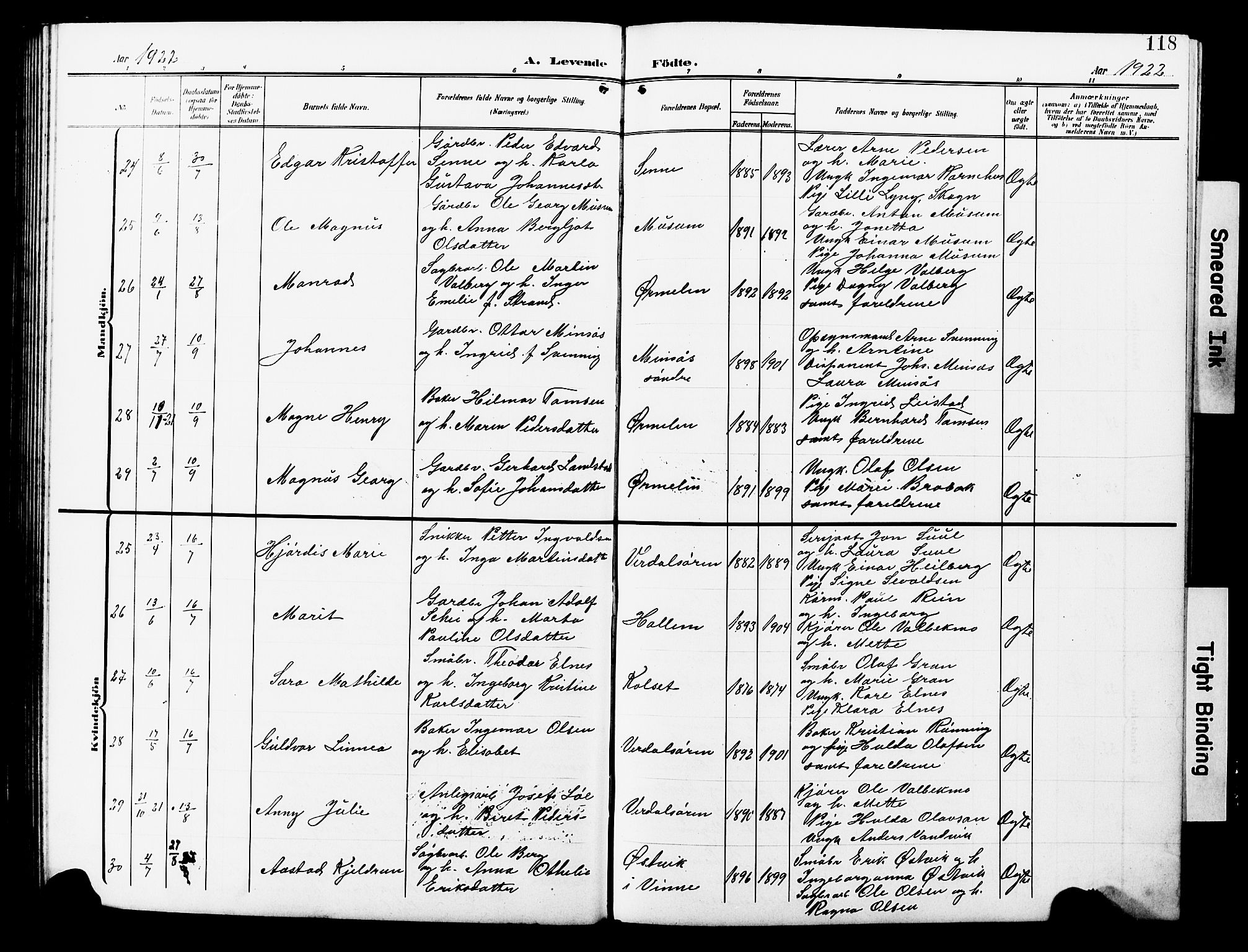 Ministerialprotokoller, klokkerbøker og fødselsregistre - Nord-Trøndelag, AV/SAT-A-1458/723/L0258: Parish register (copy) no. 723C06, 1908-1927, p. 118