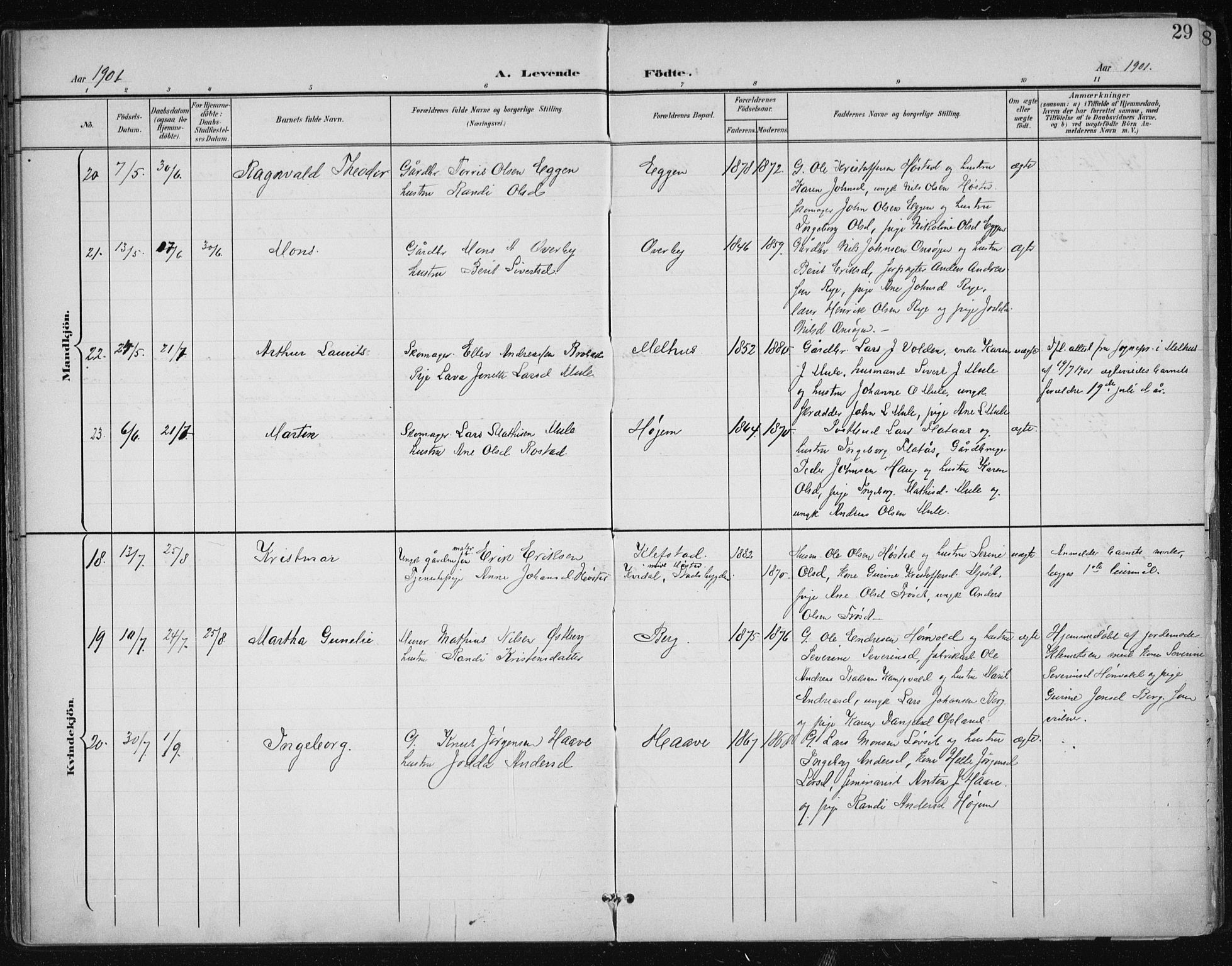 Ministerialprotokoller, klokkerbøker og fødselsregistre - Sør-Trøndelag, AV/SAT-A-1456/612/L0380: Parish register (official) no. 612A12, 1898-1907, p. 29