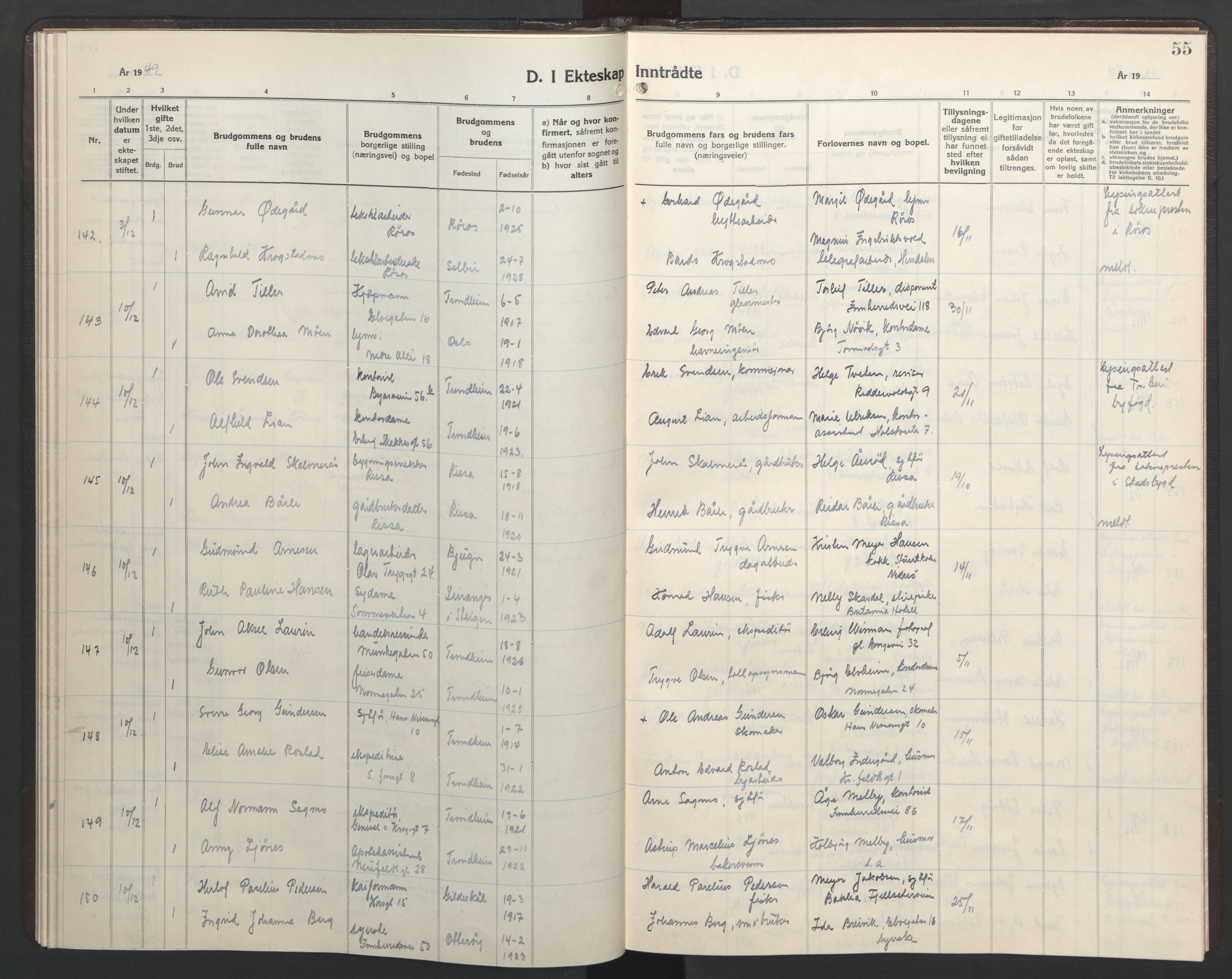 Ministerialprotokoller, klokkerbøker og fødselsregistre - Sør-Trøndelag, AV/SAT-A-1456/602/L0155: Parish register (copy) no. 602C23, 1947-1950, p. 55