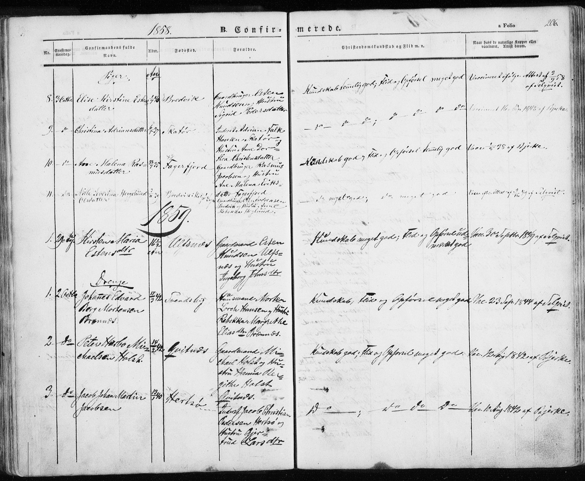 Karlsøy sokneprestembete, SATØ/S-1299/H/Ha/Haa/L0003kirke: Parish register (official) no. 3, 1843-1860, p. 206