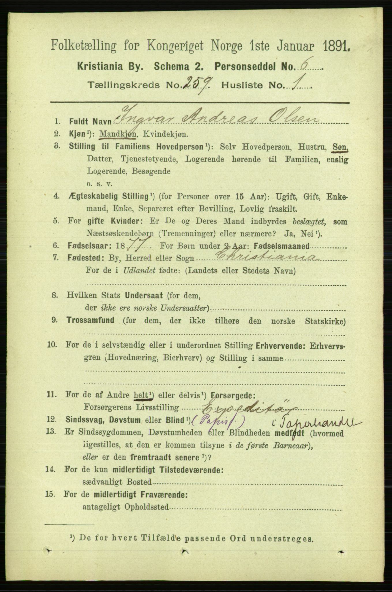 RA, 1891 census for 0301 Kristiania, 1891, p. 157437