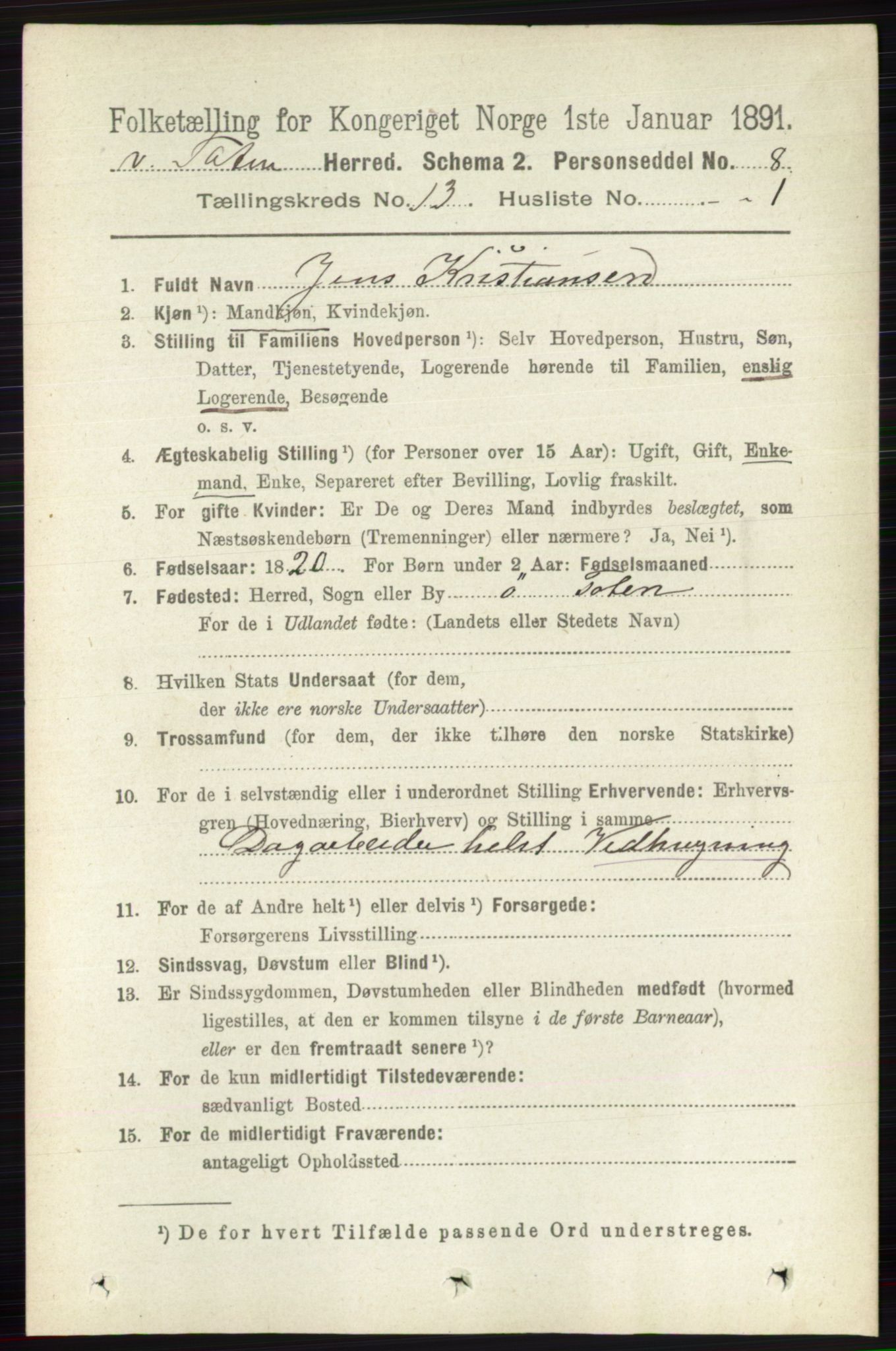 RA, 1891 census for 0529 Vestre Toten, 1891, p. 7821