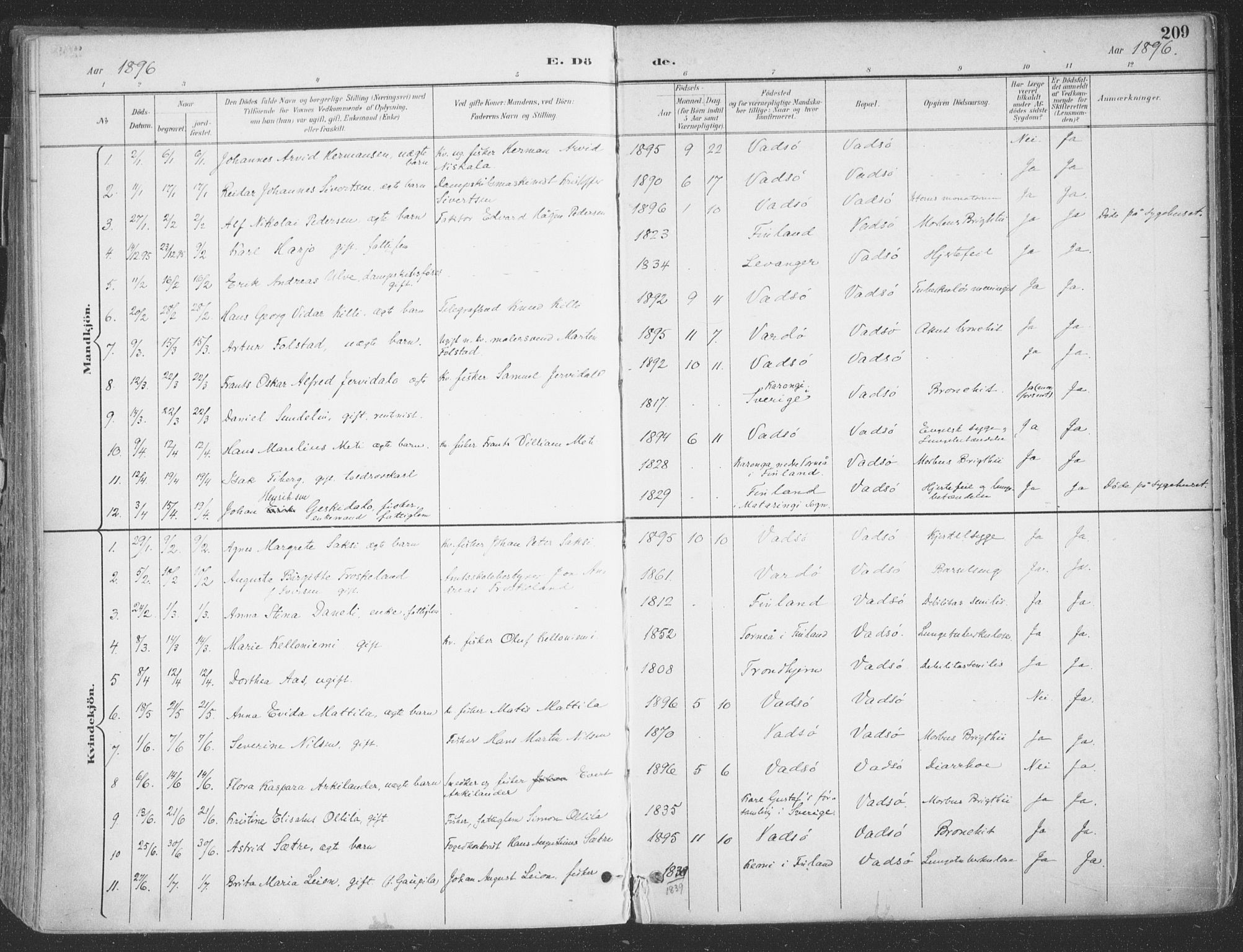 Vadsø sokneprestkontor, SATØ/S-1325/H/Ha/L0007kirke: Parish register (official) no. 7, 1896-1916, p. 209