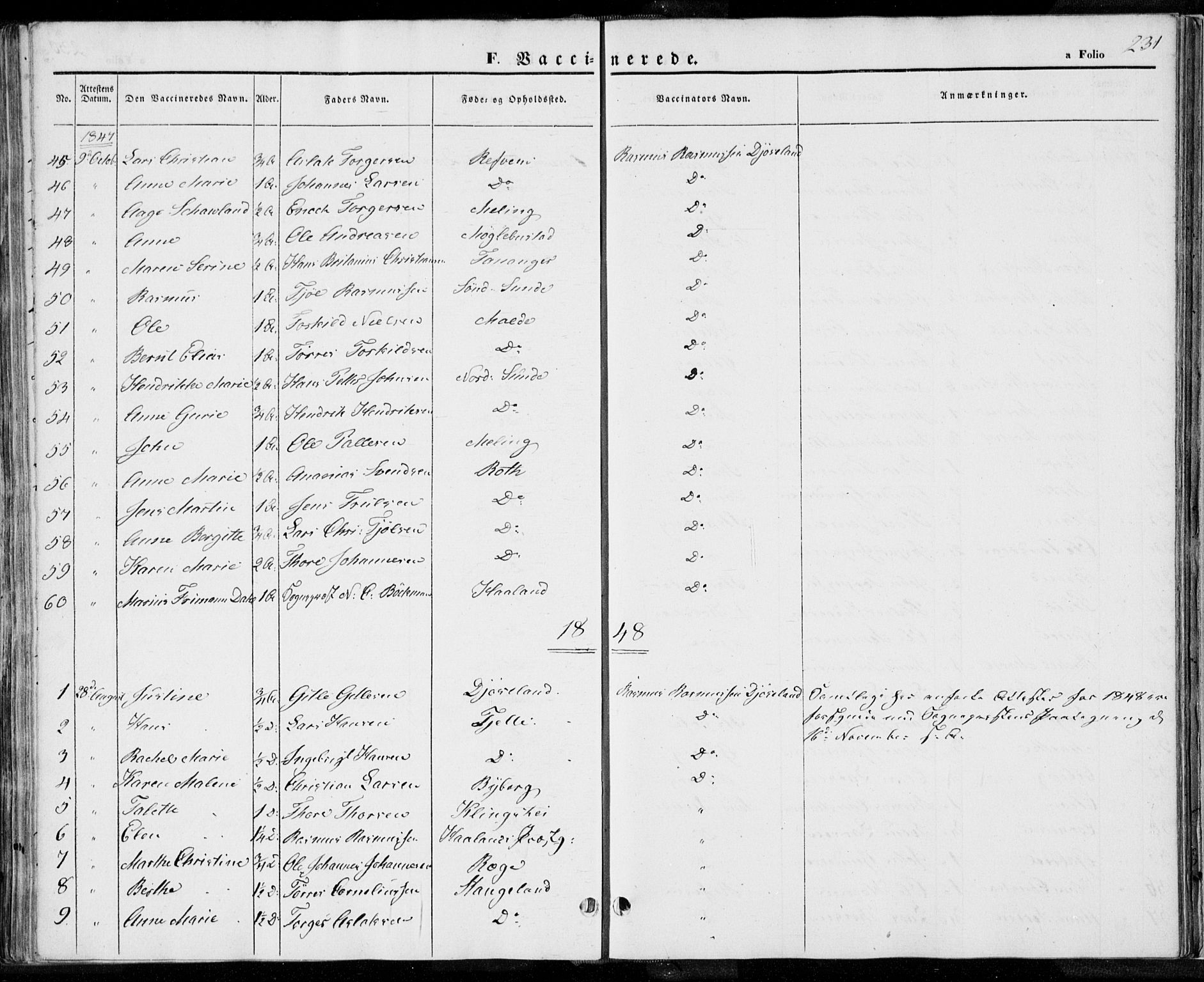 Håland sokneprestkontor, SAST/A-101802/001/30BA/L0006: Parish register (official) no. A 6, 1842-1853, p. 231