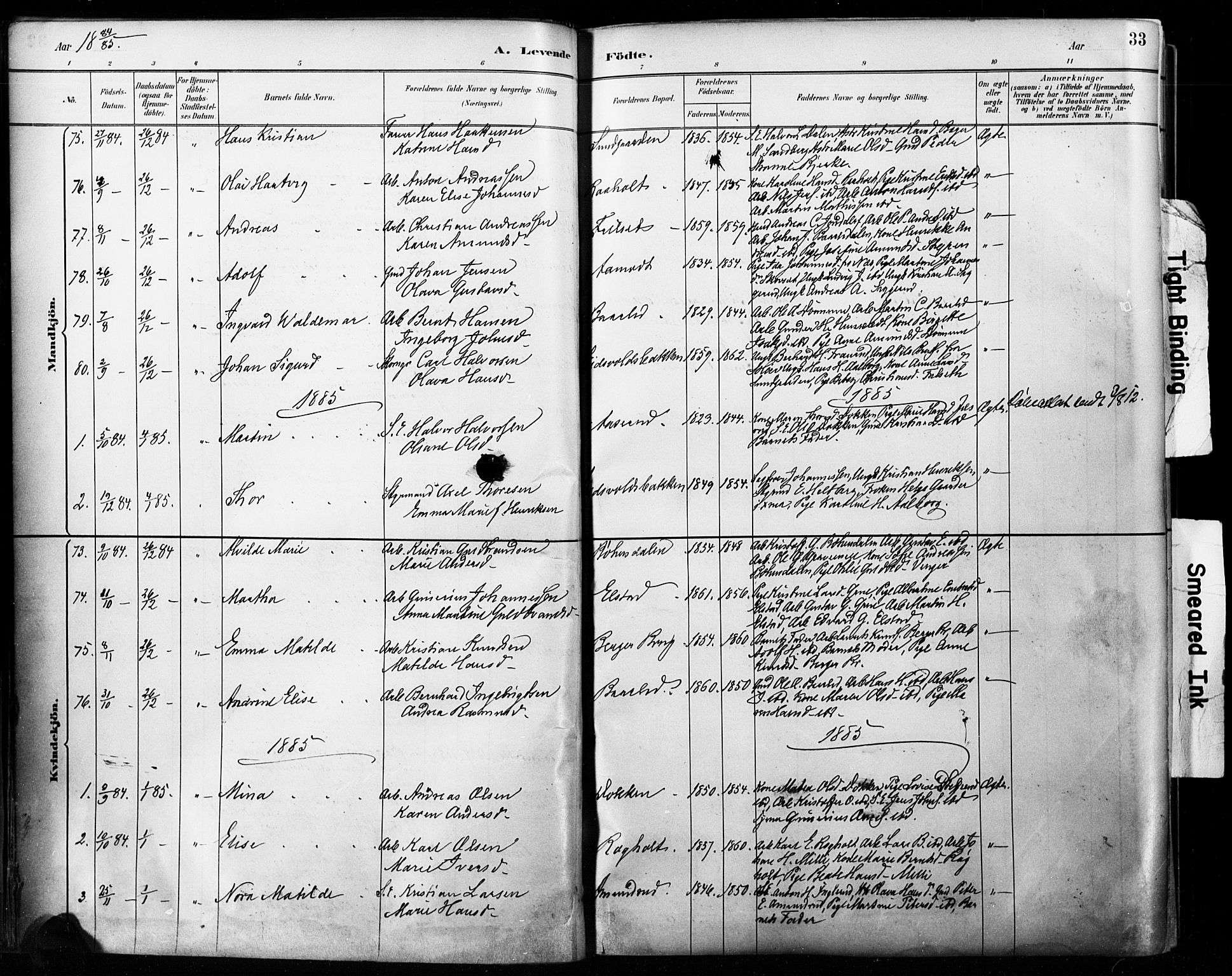 Eidsvoll prestekontor Kirkebøker, SAO/A-10888/F/Fa/L0002: Parish register (official) no. I 2, 1882-1895, p. 33