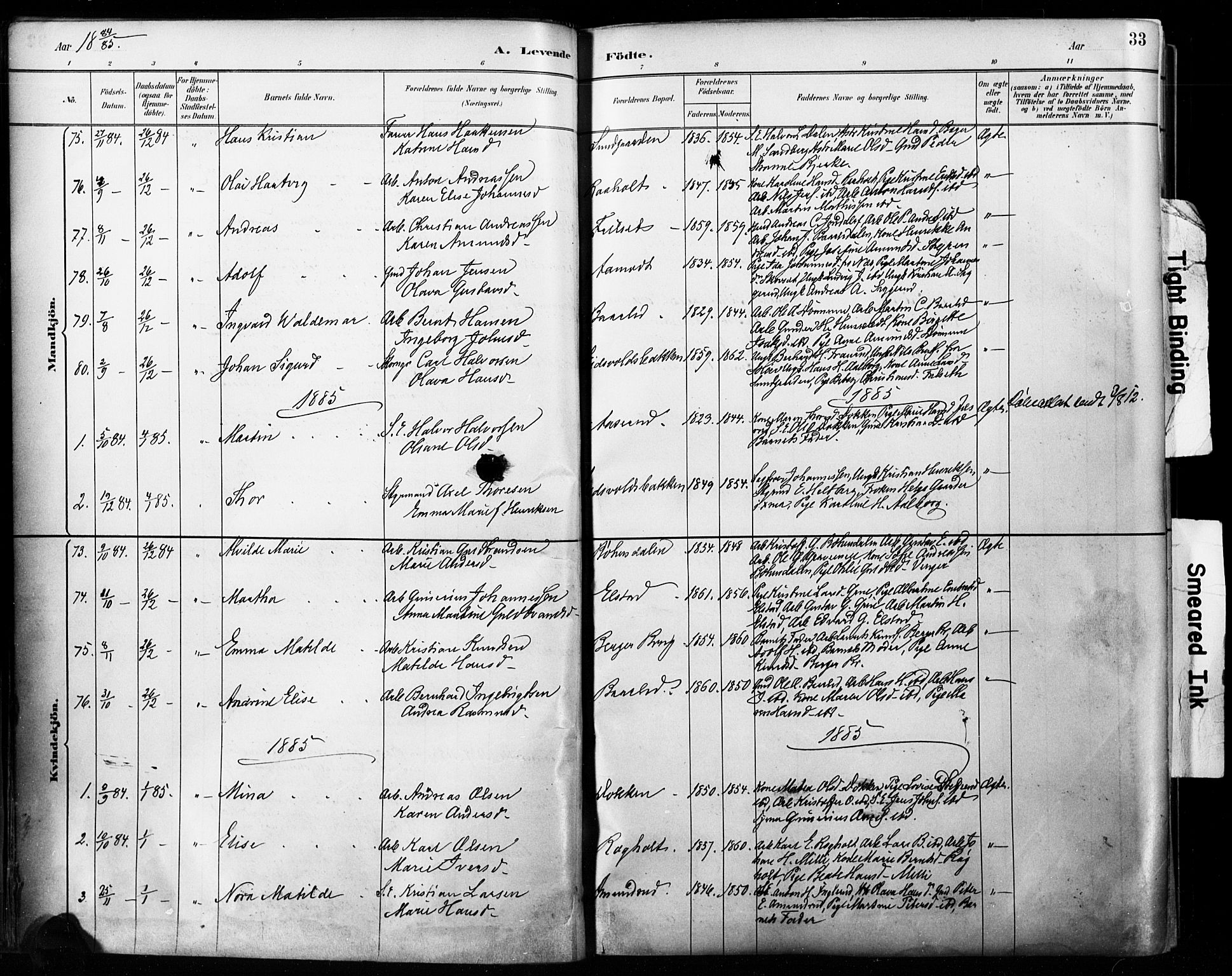 Eidsvoll prestekontor Kirkebøker, AV/SAO-A-10888/F/Fa/L0002: Parish register (official) no. I 2, 1882-1895, p. 33