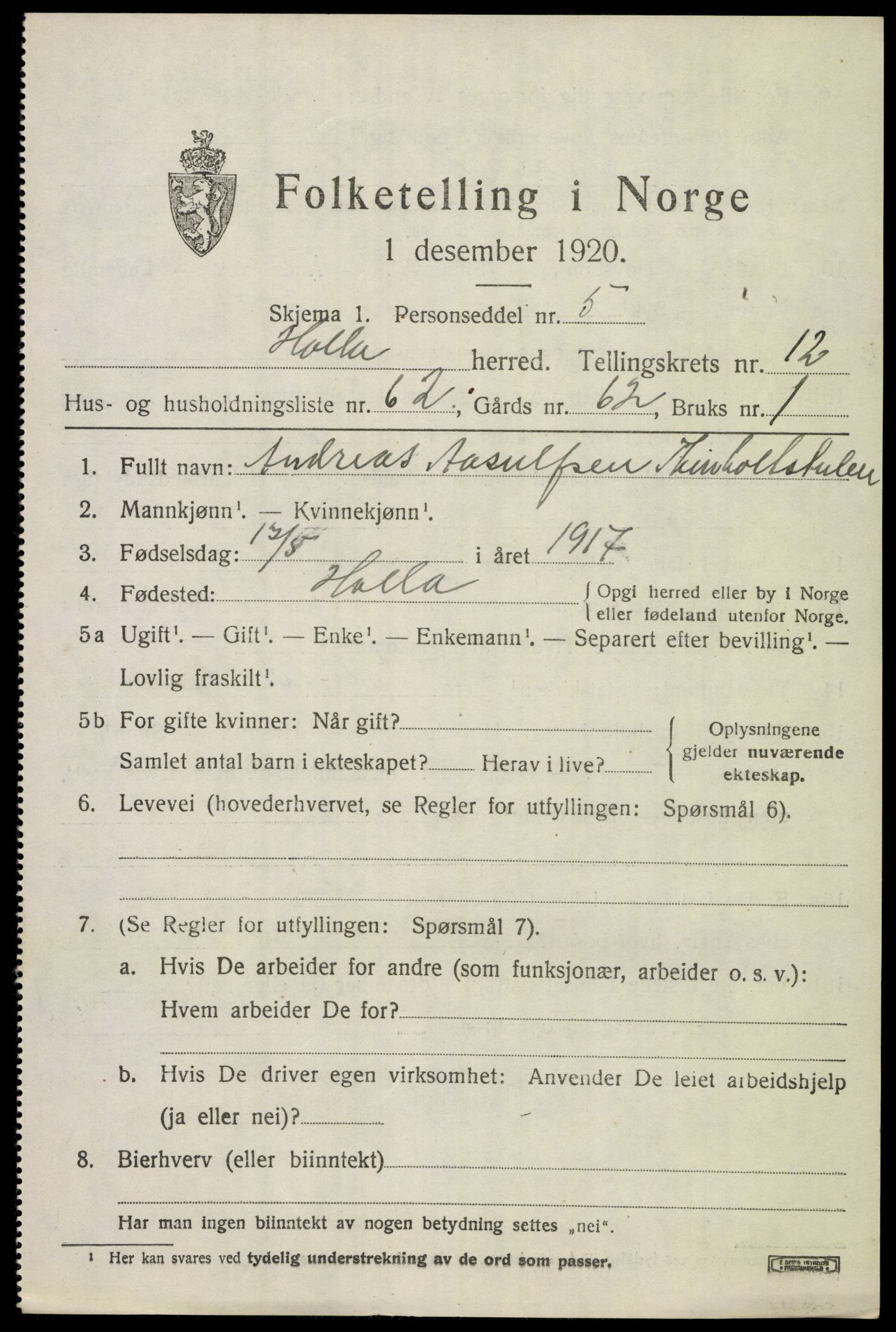 SAKO, 1920 census for Holla, 1920, p. 7935