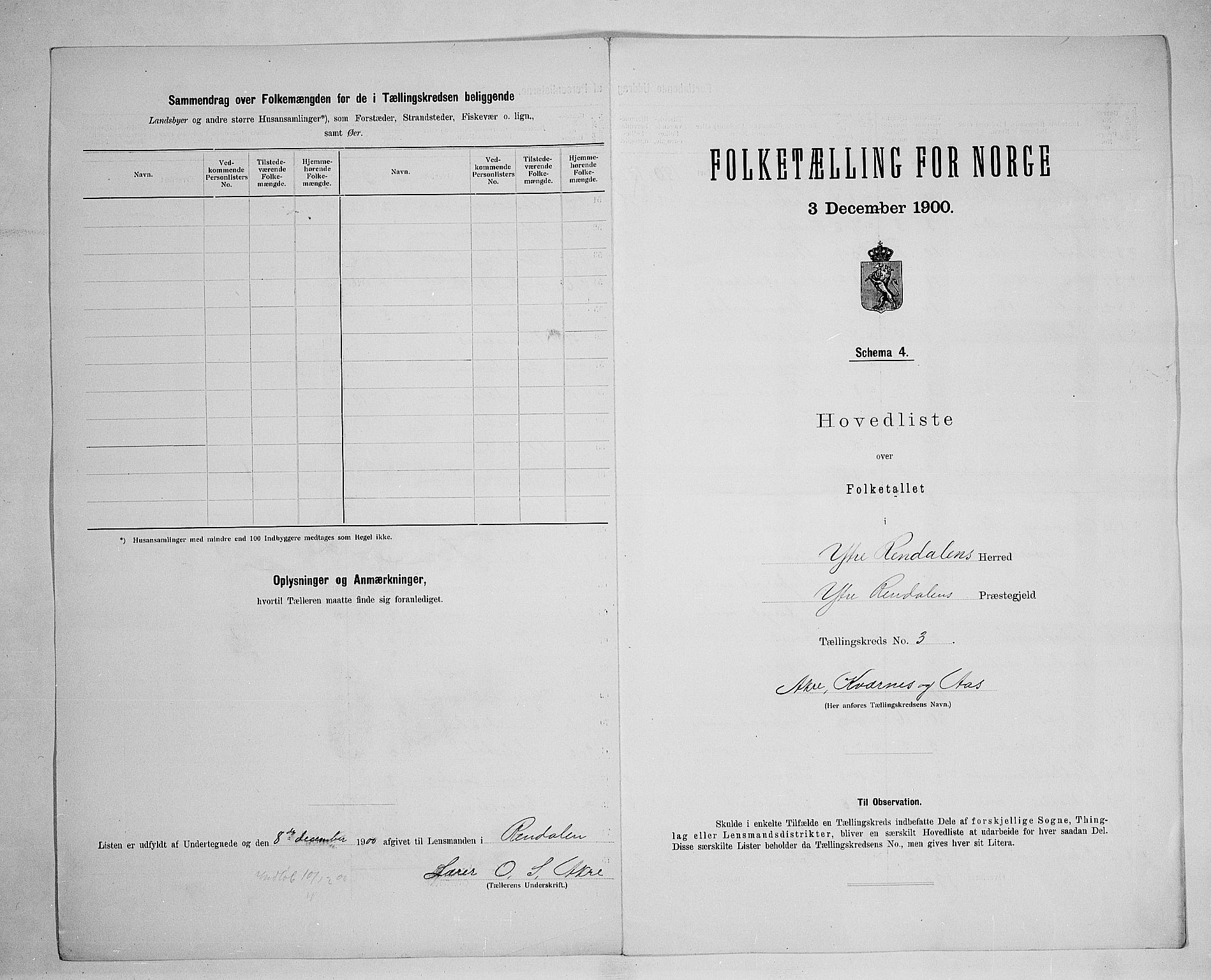 SAH, 1900 census for Ytre Rendal, 1900, p. 15