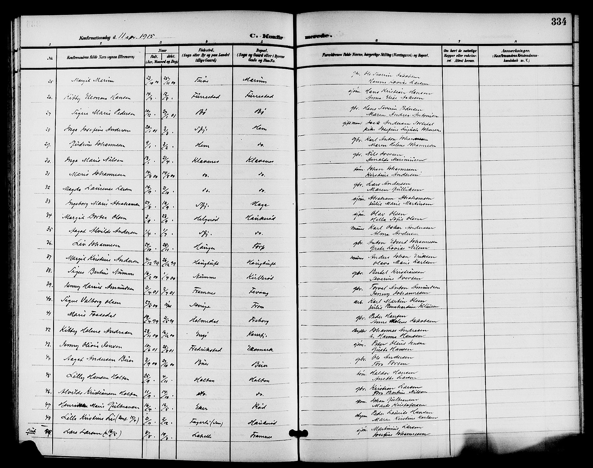 Sandar kirkebøker, AV/SAKO-A-243/G/Ga/L0002: Parish register (copy) no. 2, 1900-1915, p. 334