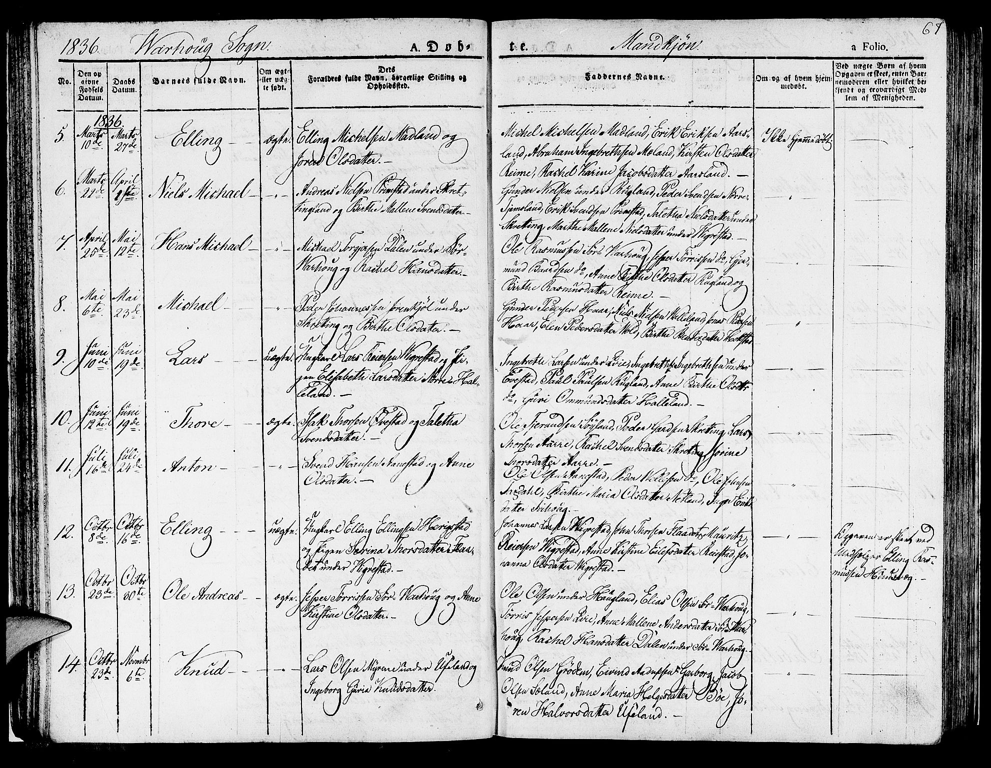 Hå sokneprestkontor, SAST/A-101801/001/30BA/L0004: Parish register (official) no. A 4.1 /2, 1826-1841, p. 67