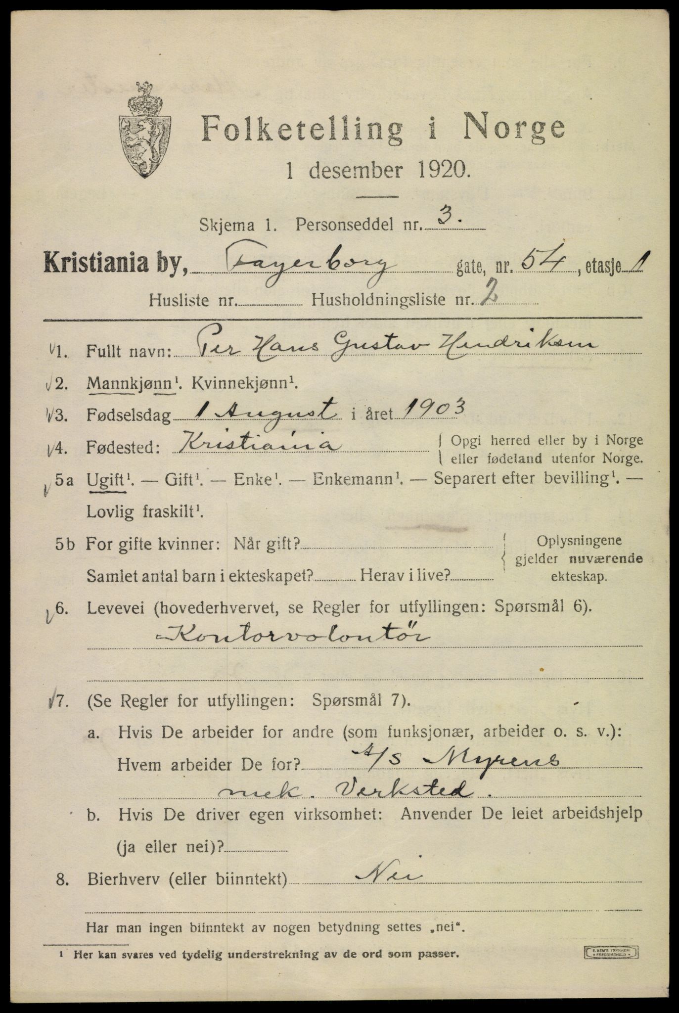 SAO, 1920 census for Kristiania, 1920, p. 225319