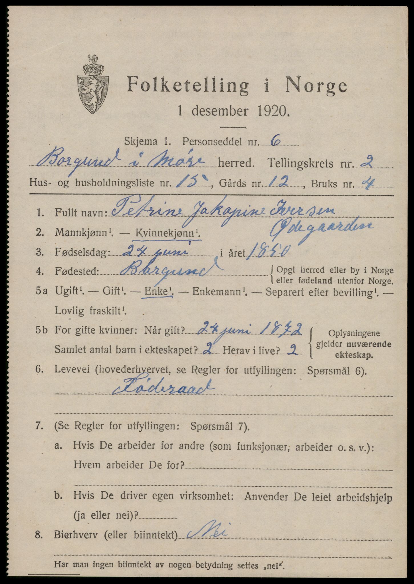 SAT, 1920 census for Borgund, 1920, p. 3312