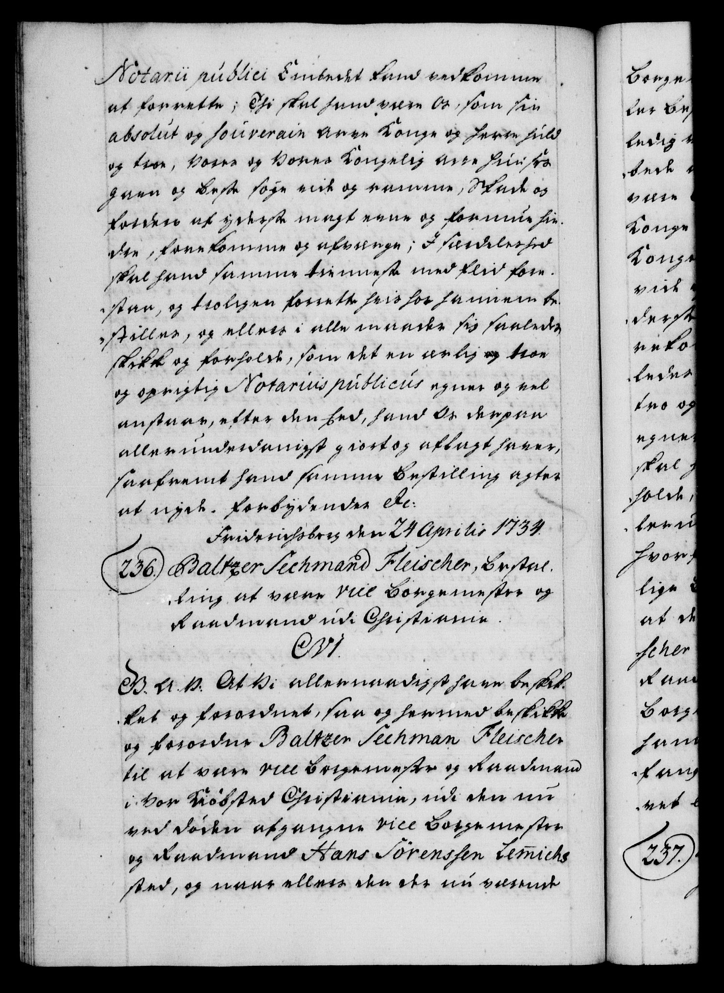 Danske Kanselli 1572-1799, AV/RA-EA-3023/F/Fc/Fca/Fcaa/L0028: Norske registre, 1733-1734, p. 496b