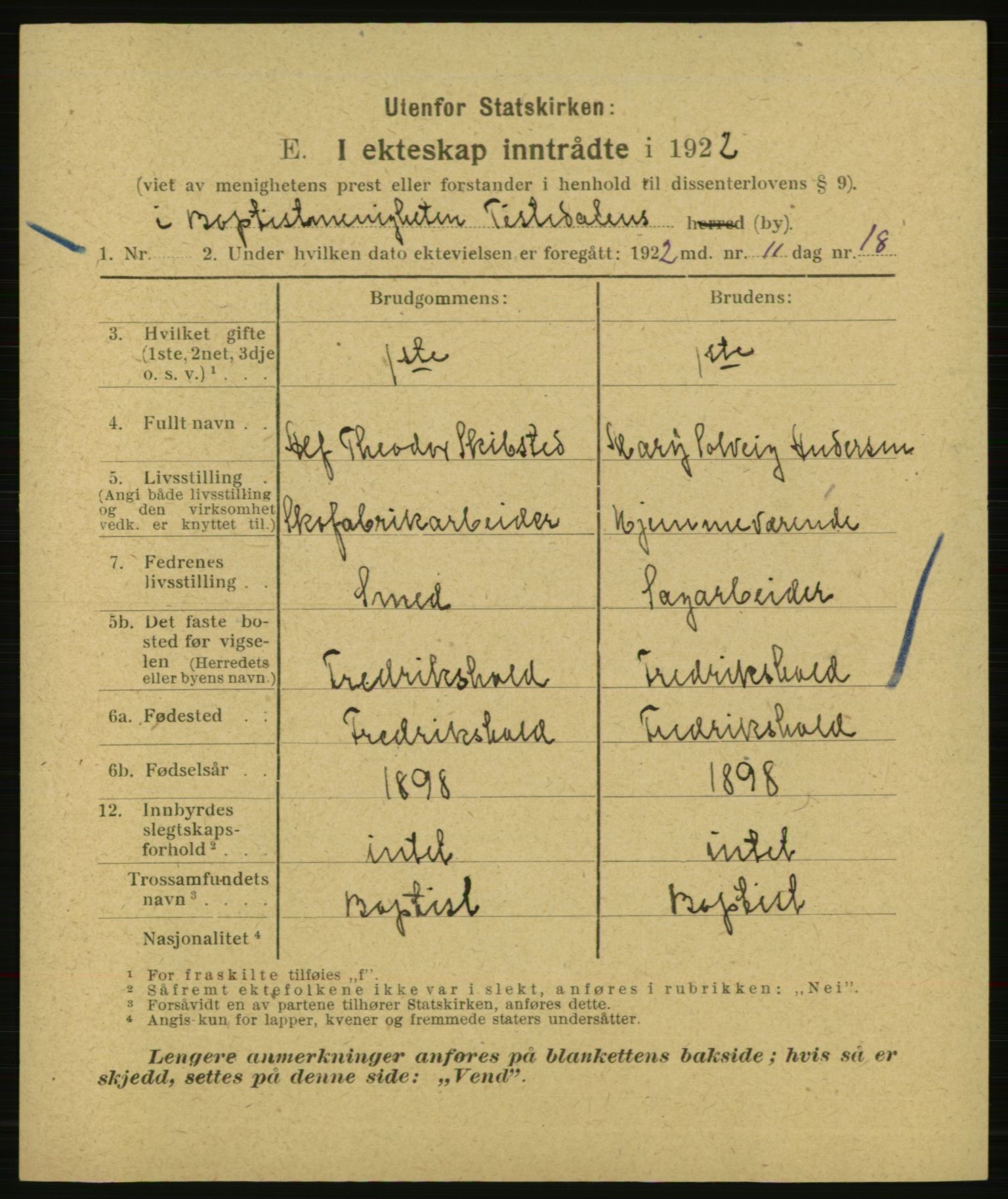 Statistisk sentralbyrå, Sosiodemografiske emner, Befolkning, AV/RA-S-2228/E/L0020: Fødte, gifte, døde dissentere., 1922, p. 1741