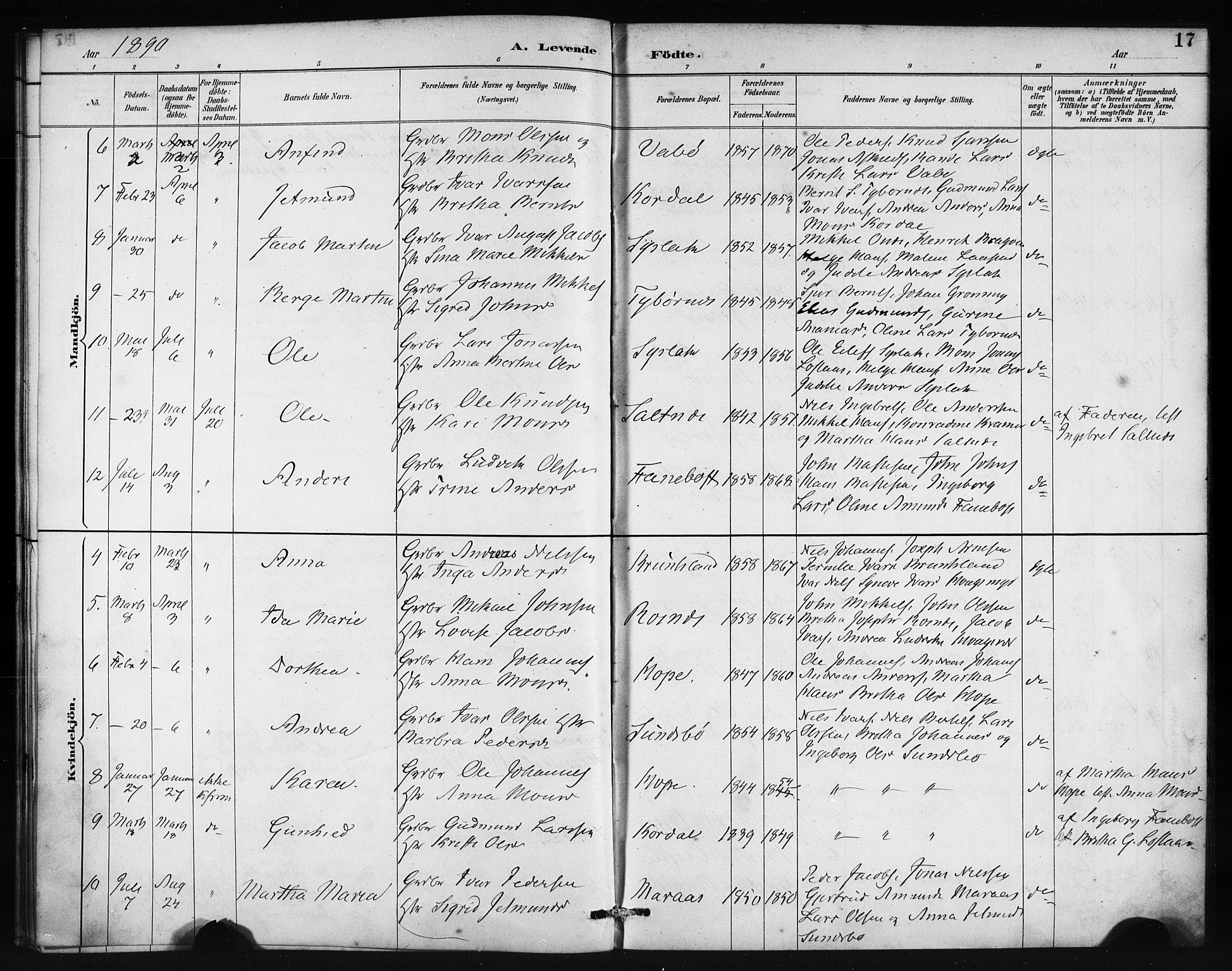 Lindås Sokneprestembete, AV/SAB-A-76701/H/Haa/Haab/L0001: Parish register (official) no. B 1, 1886-1900, p. 17
