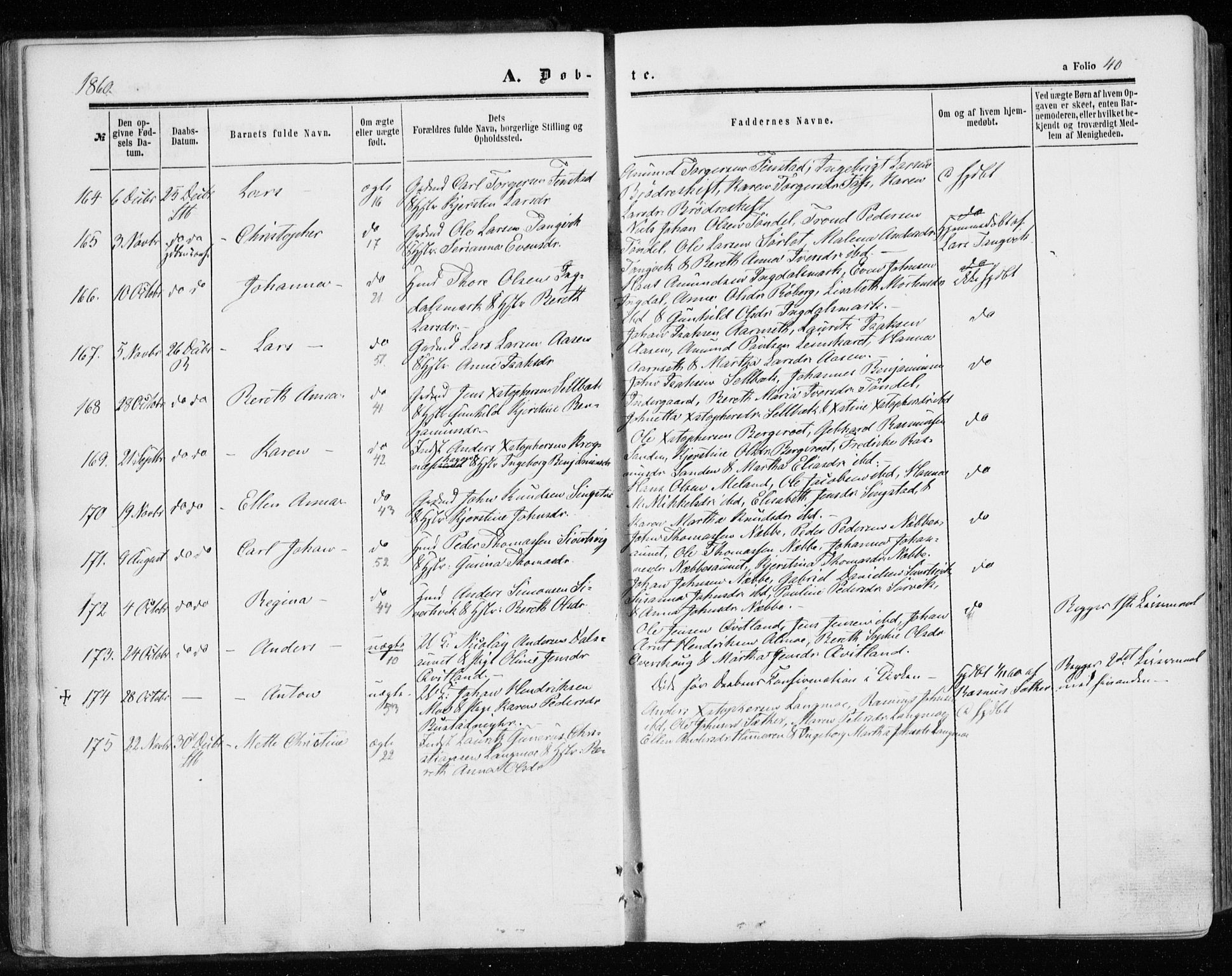Ministerialprotokoller, klokkerbøker og fødselsregistre - Sør-Trøndelag, SAT/A-1456/646/L0612: Parish register (official) no. 646A10, 1858-1869, p. 40