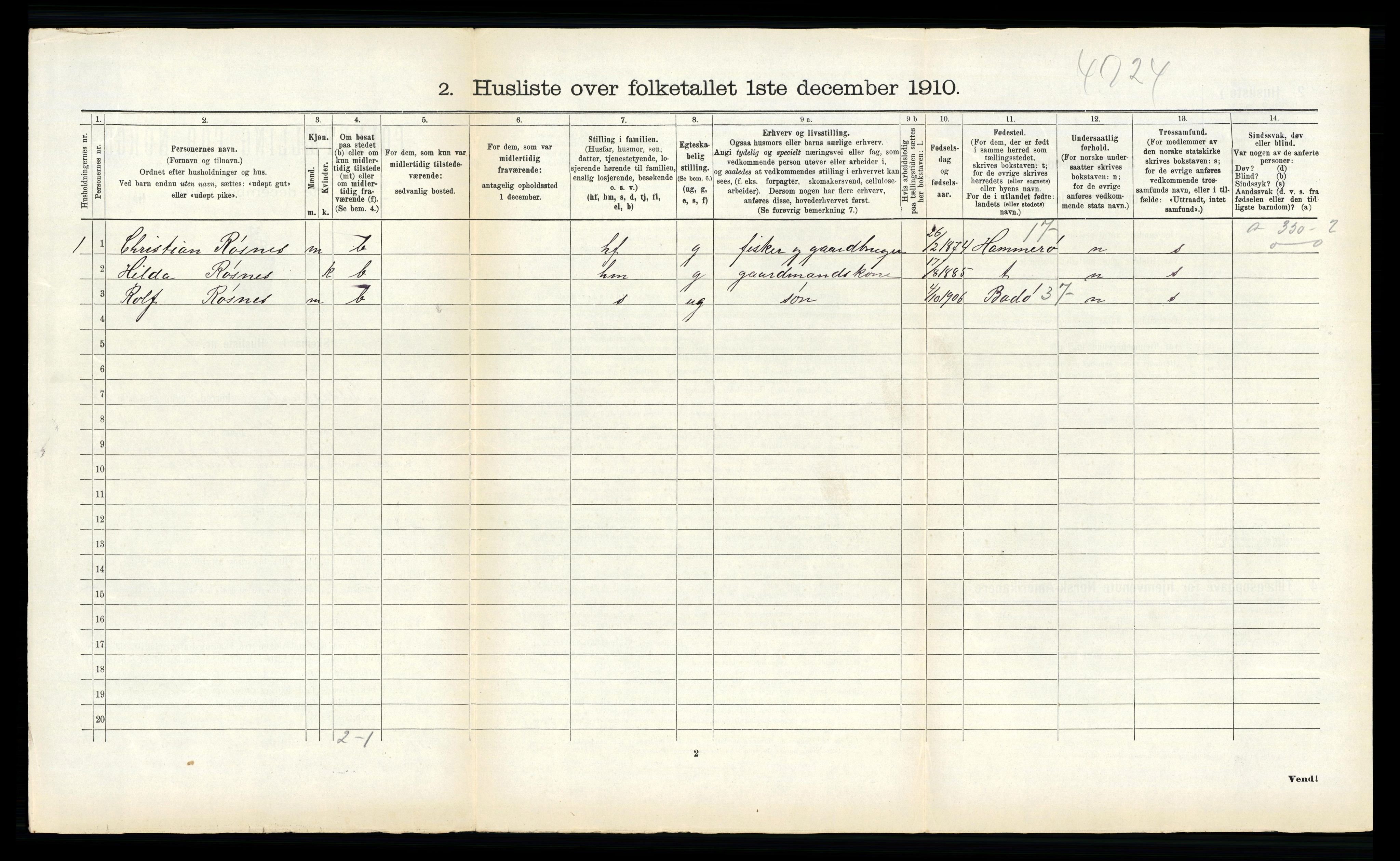 RA, 1910 census for Gildeskål, 1910, p. 1416