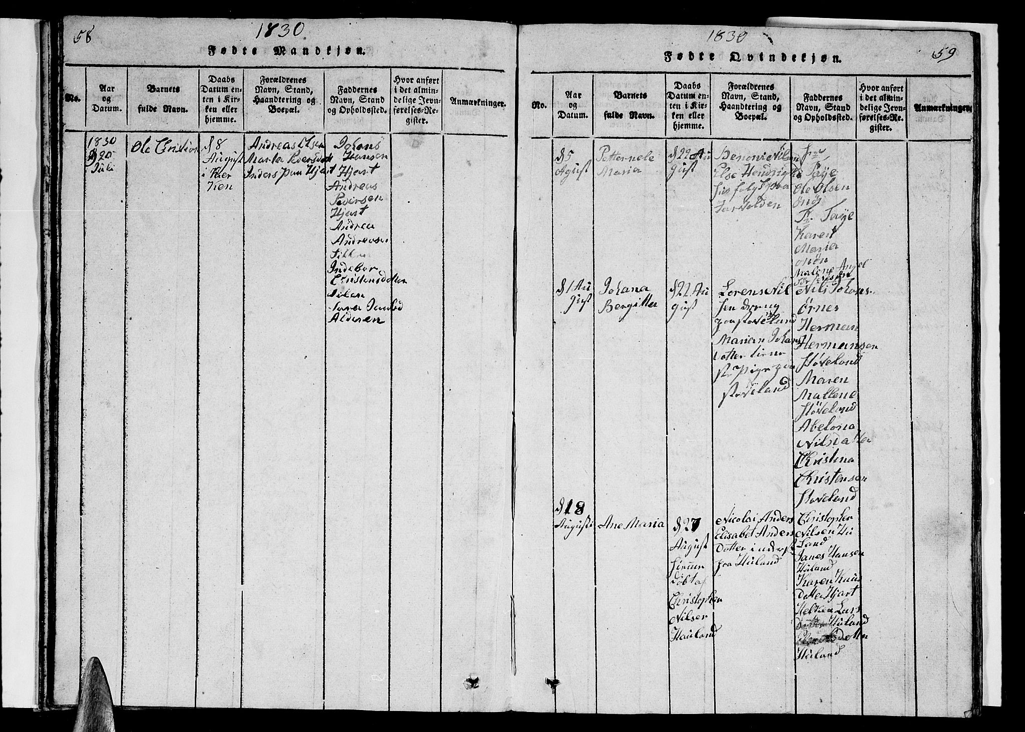 Ministerialprotokoller, klokkerbøker og fødselsregistre - Nordland, SAT/A-1459/839/L0571: Parish register (copy) no. 839C01, 1820-1840, p. 58-59