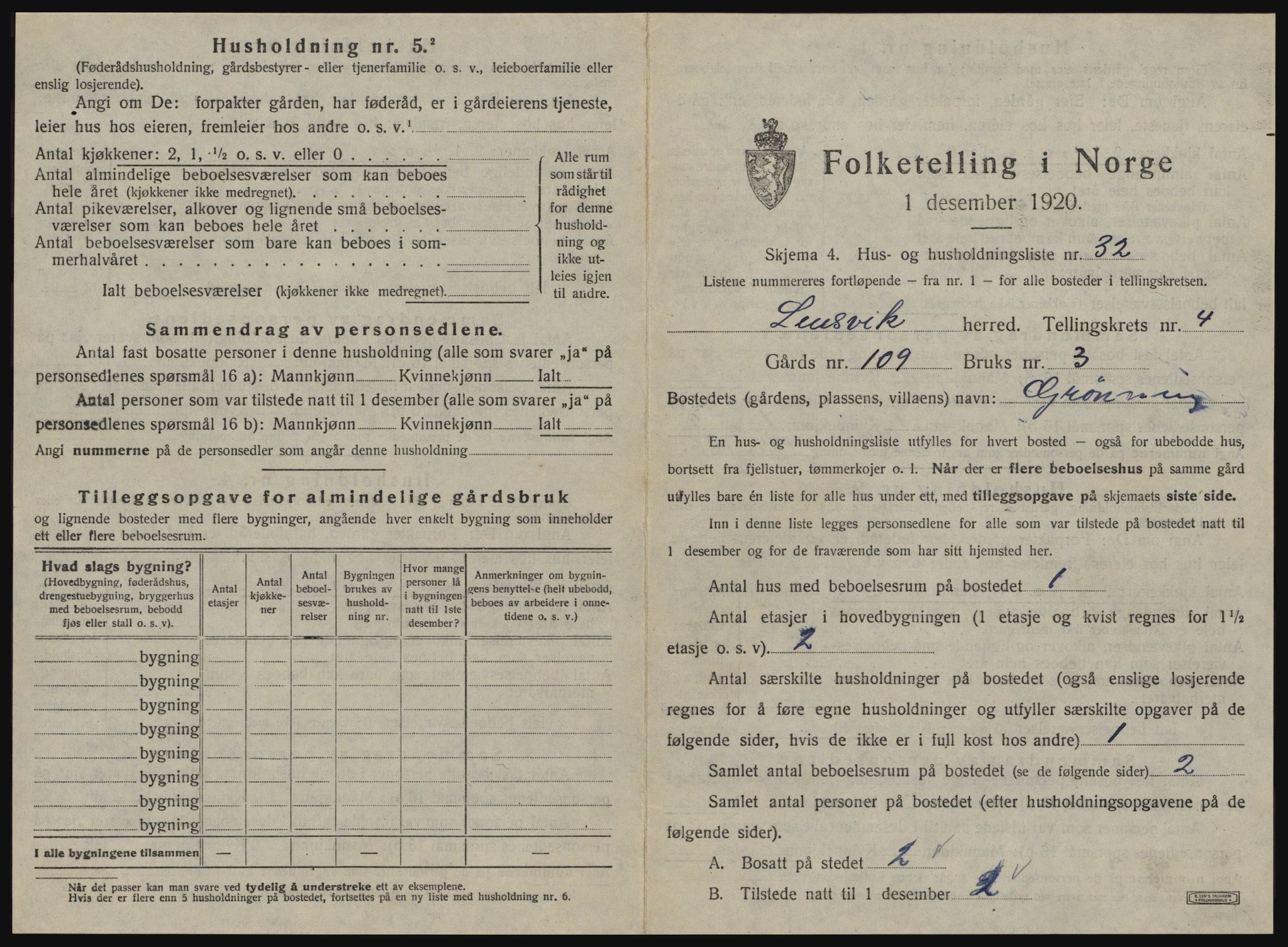 SAT, 1920 census for Lensvik, 1920, p. 364