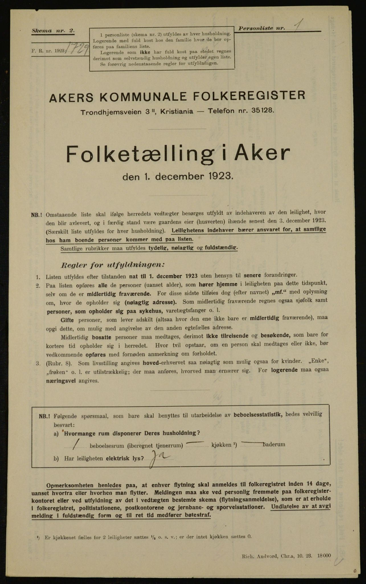 , Municipal Census 1923 for Aker, 1923, p. 46476