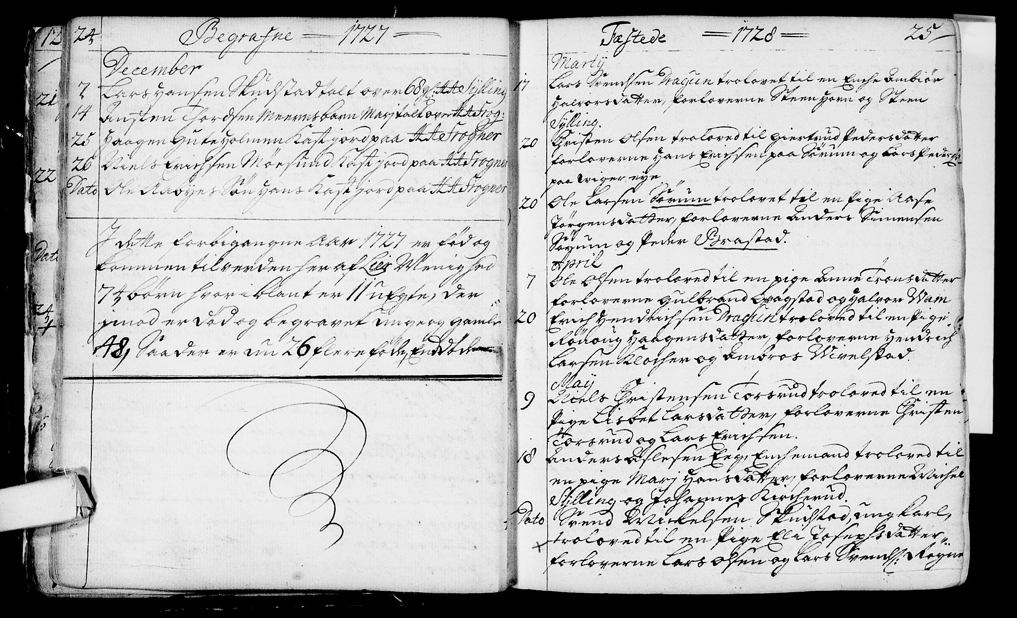Lier kirkebøker, SAKO/A-230/F/Fa/L0003: Parish register (official) no. I 3, 1727-1748, p. 24-25