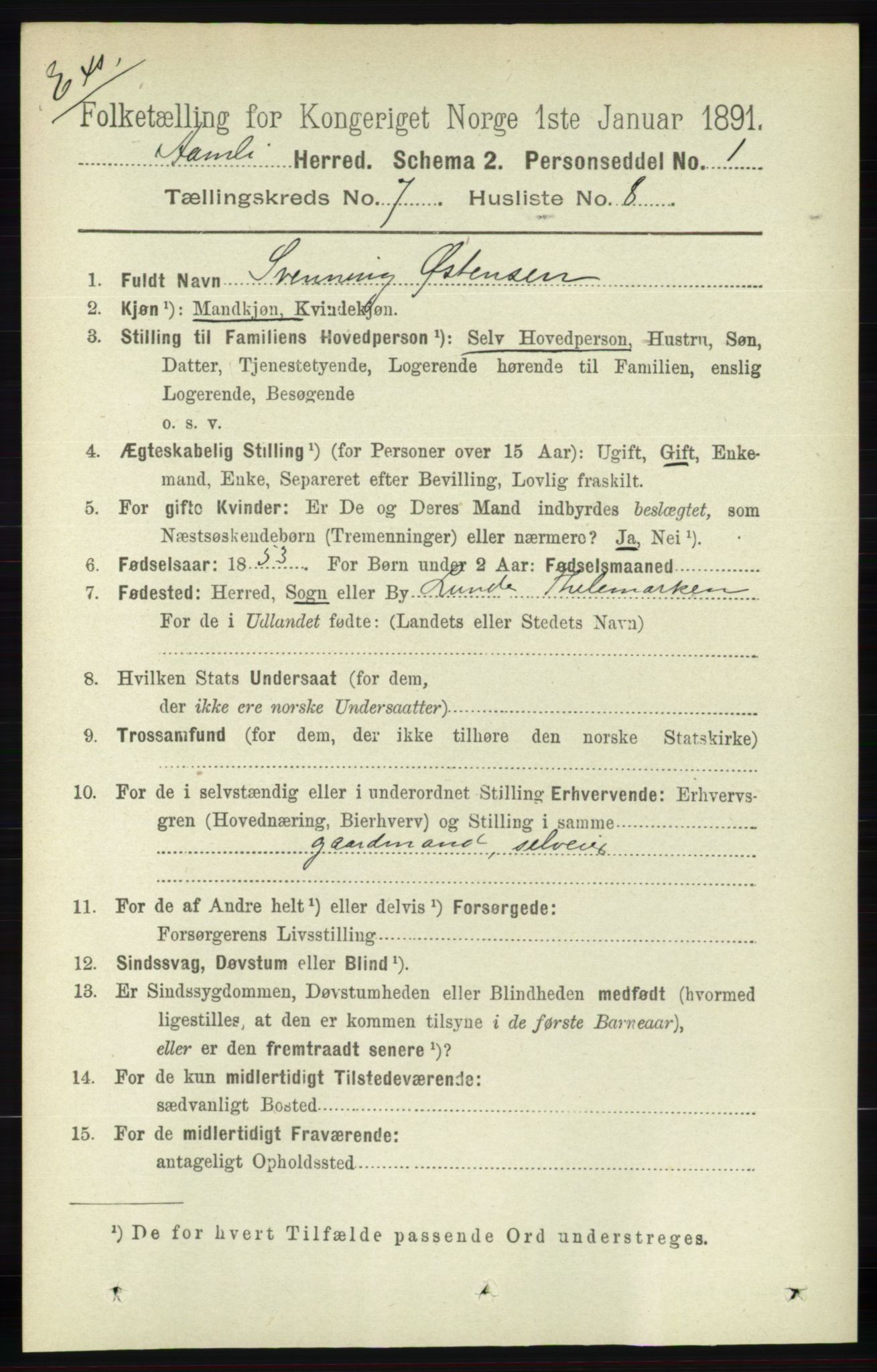 RA, Census 1891 for Nedenes amt: Gjenparter av personsedler for beslektede ektefeller, menn, 1891, p. 360