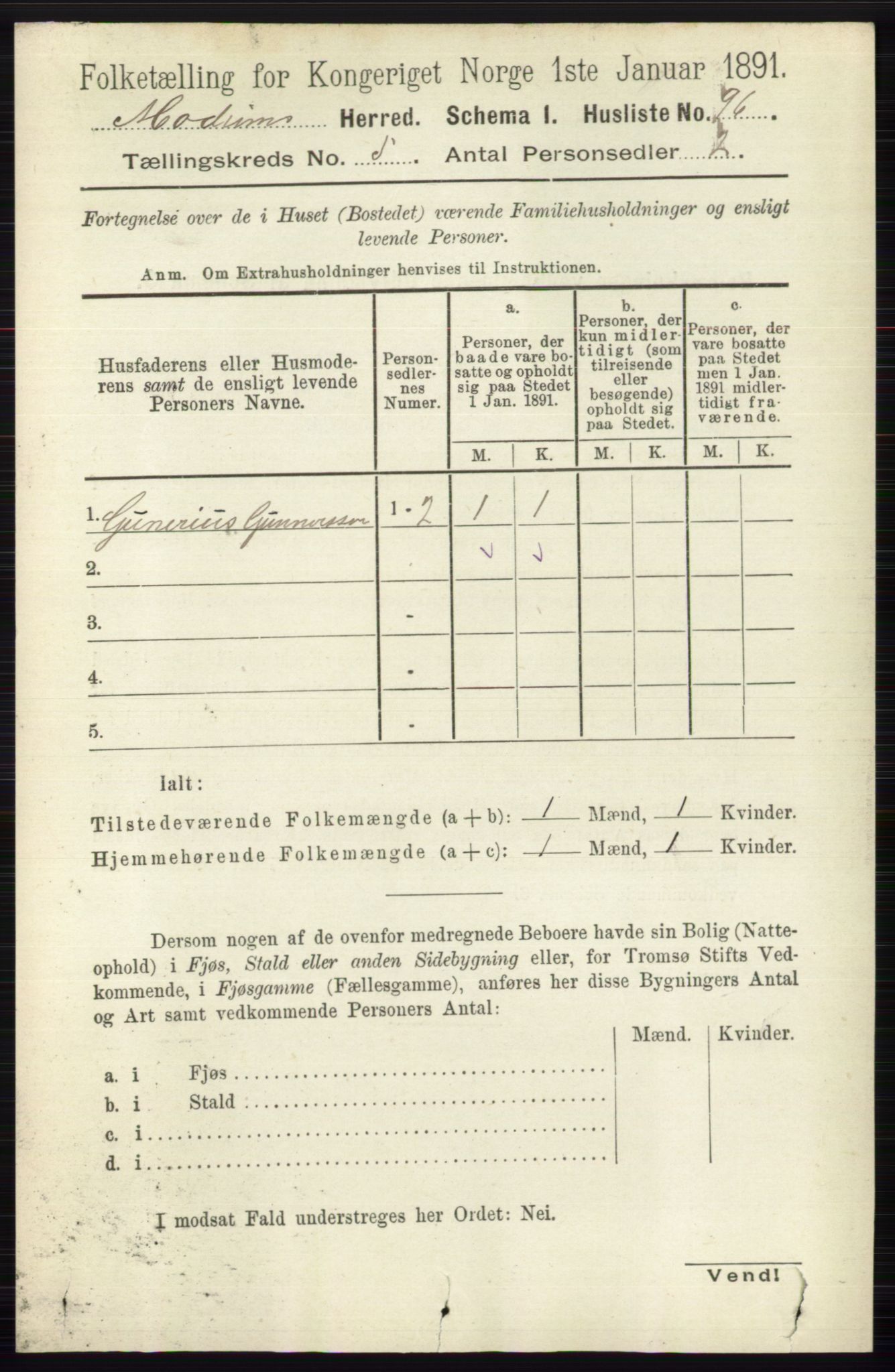 RA, 1891 census for 0623 Modum, 1891, p. 1445