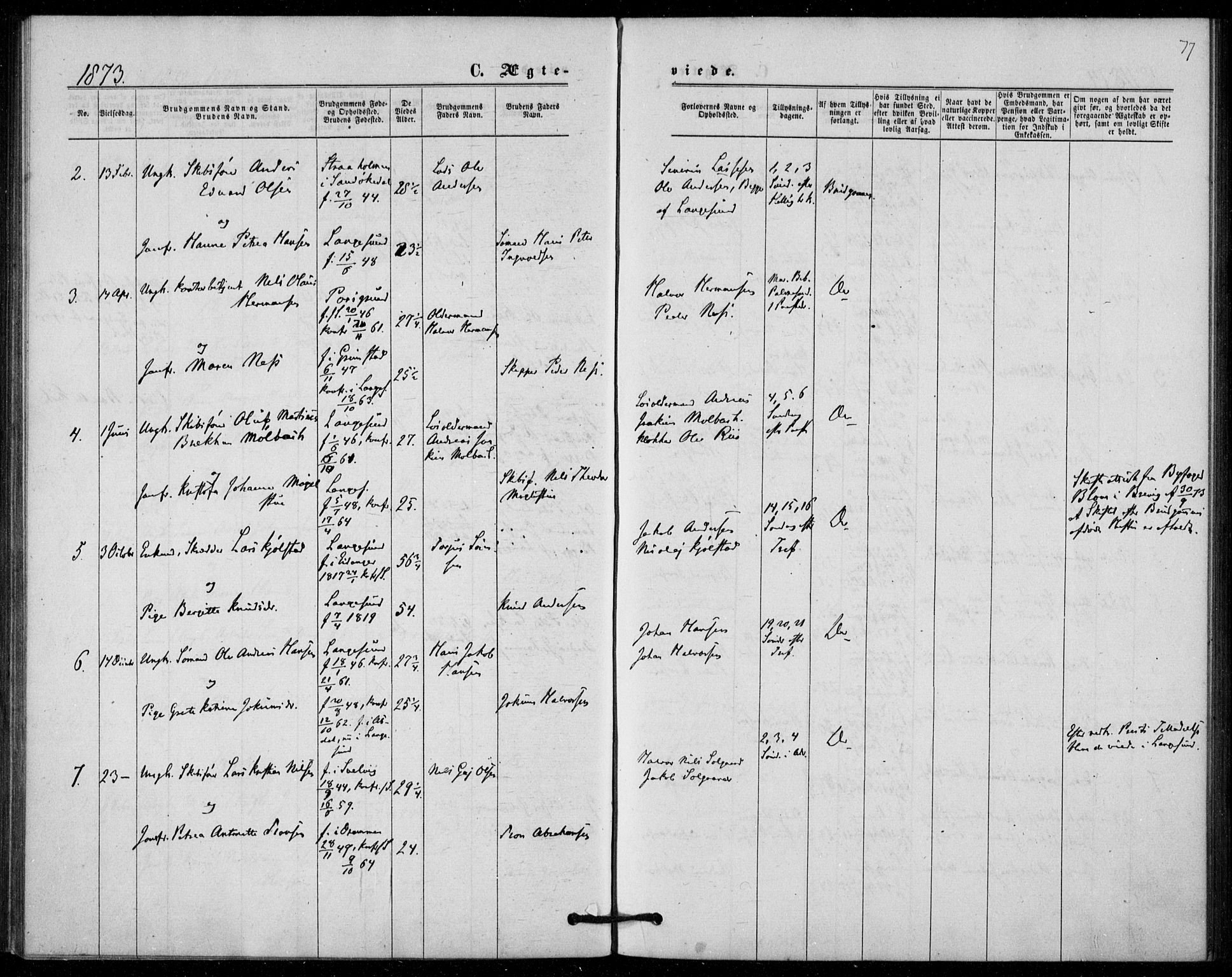 Langesund kirkebøker, SAKO/A-280/F/Fa/L0001: Parish register (official) no. 1, 1870-1877, p. 77
