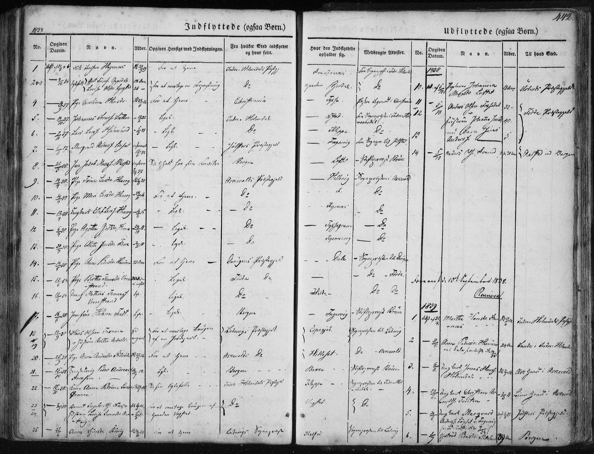 Fjaler sokneprestembete, AV/SAB-A-79801/H/Haa/Haaa/L0006: Parish register (official) no. A 6, 1835-1884, p. 442