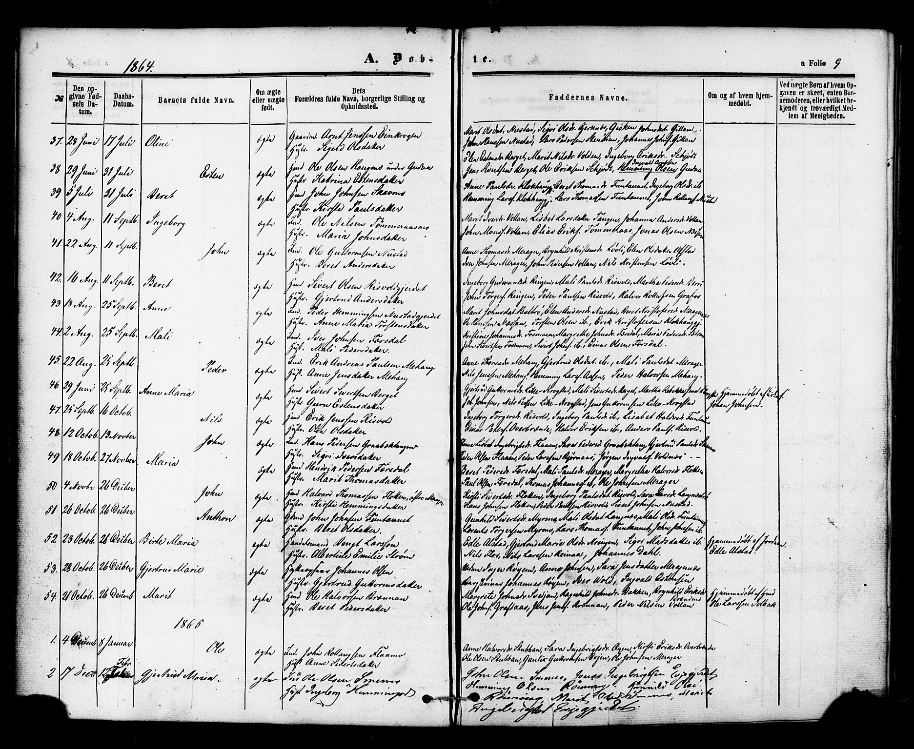 Ministerialprotokoller, klokkerbøker og fødselsregistre - Nord-Trøndelag, SAT/A-1458/706/L0041: Parish register (official) no. 706A02, 1862-1877, p. 9