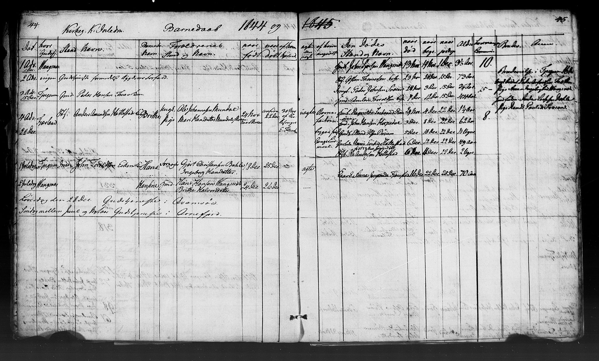 Leikanger sokneprestembete, SAB/A-81001: Curate's parish register no. A 2, 1840-1847, p. 44-45