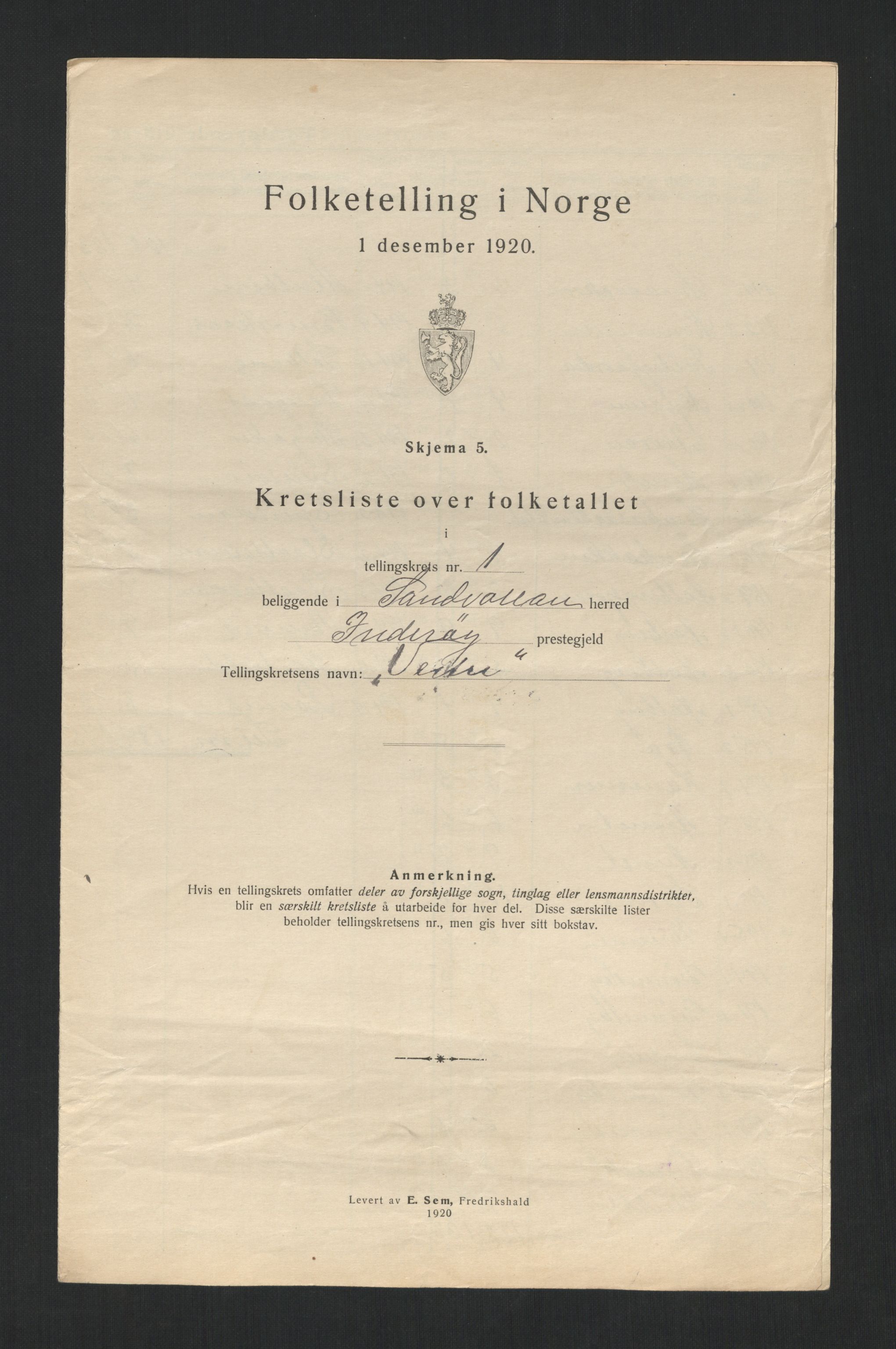 SAT, 1920 census for Sandvollan, 1920, p. 9