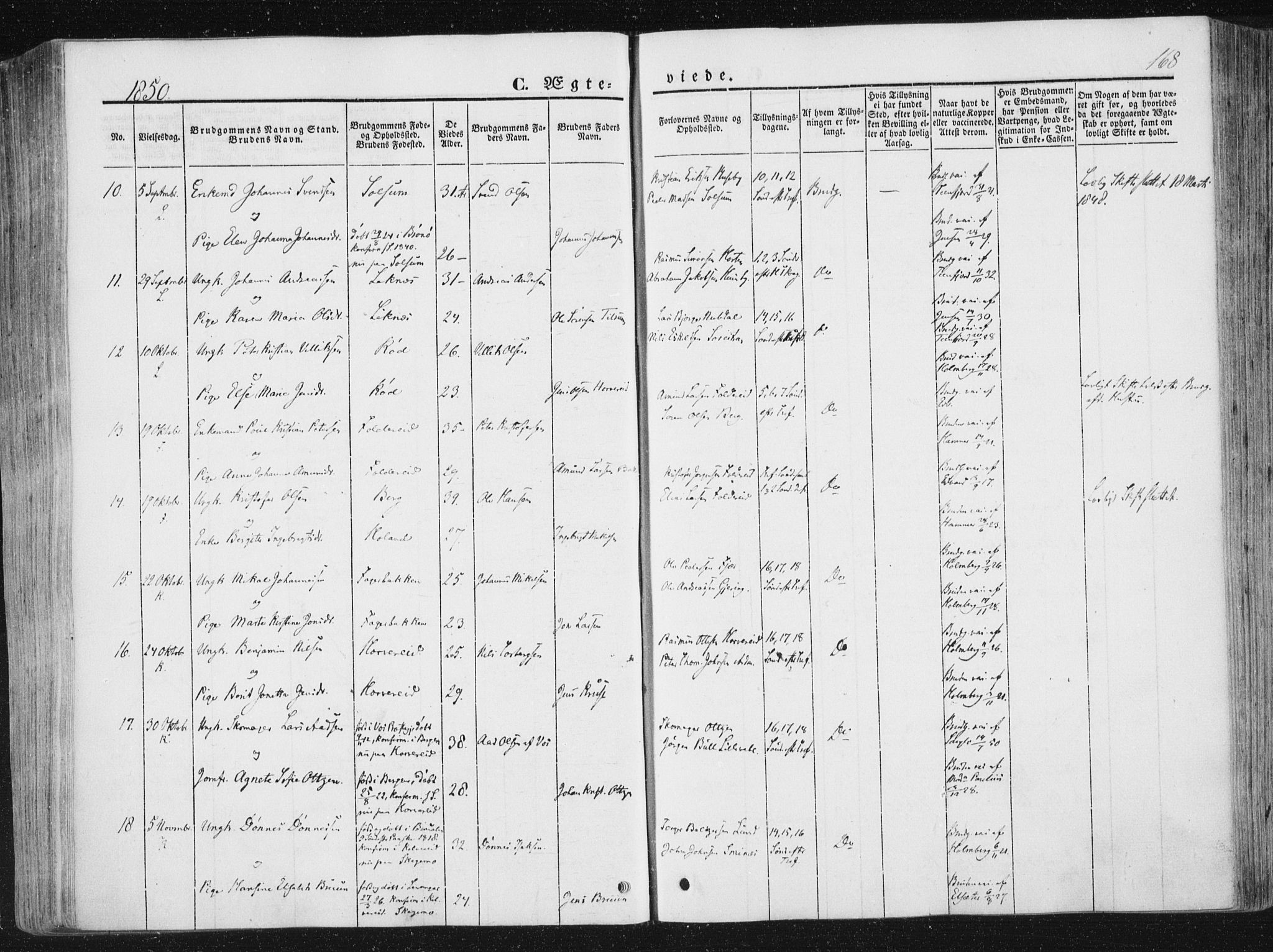 Ministerialprotokoller, klokkerbøker og fødselsregistre - Nord-Trøndelag, SAT/A-1458/780/L0640: Parish register (official) no. 780A05, 1845-1856, p. 168