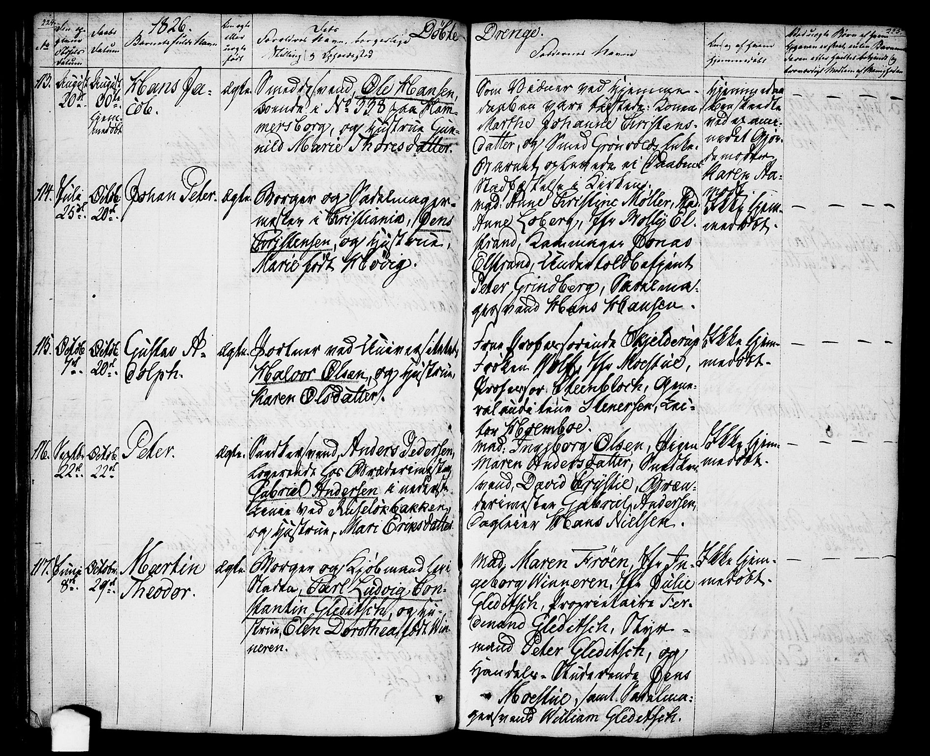 Oslo domkirke Kirkebøker, SAO/A-10752/F/Fa/L0010: Parish register (official) no. 10, 1824-1830, p. 224-225
