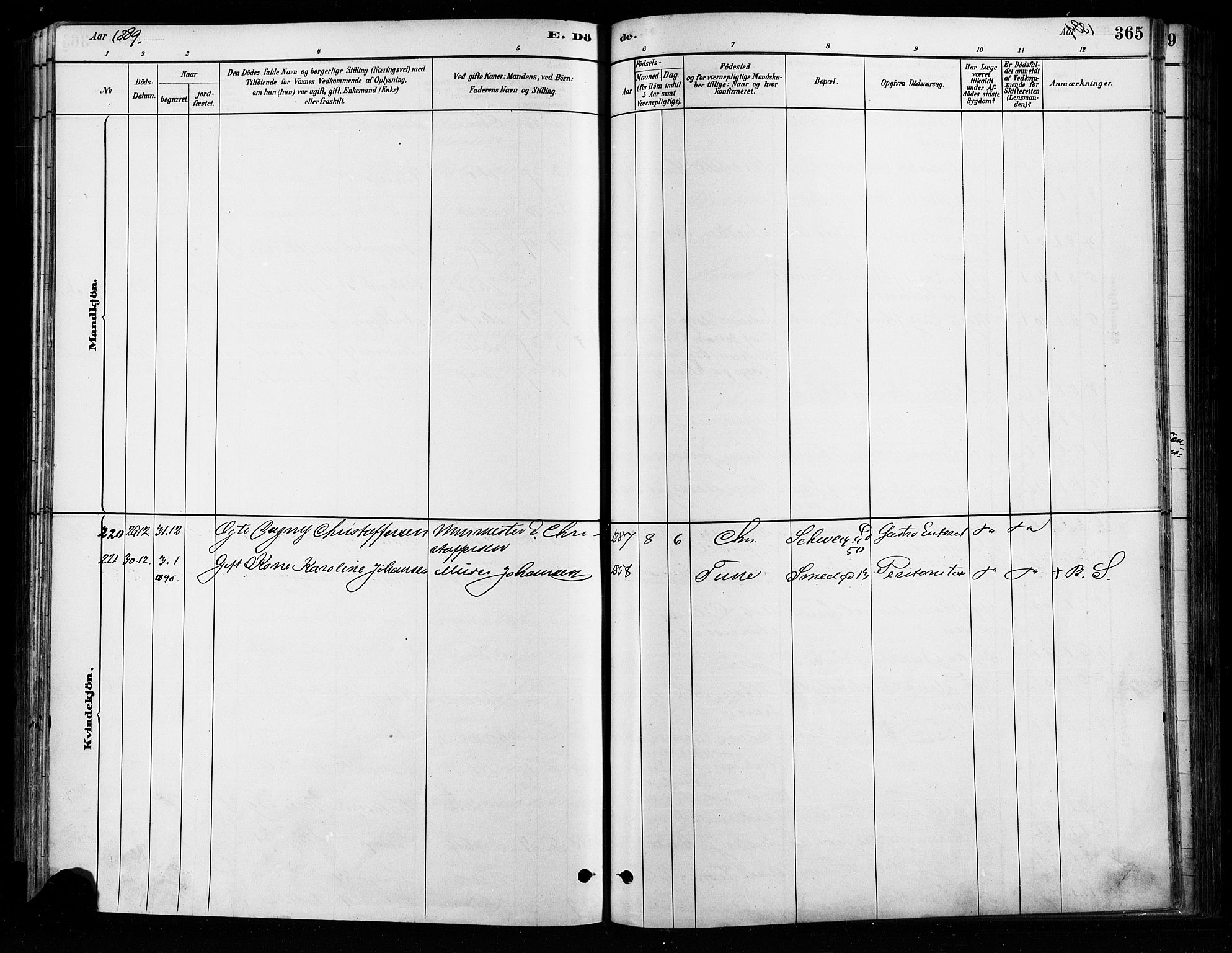 Grønland prestekontor Kirkebøker, AV/SAO-A-10848/F/Fa/L0008: Parish register (official) no. 8, 1881-1893, p. 365