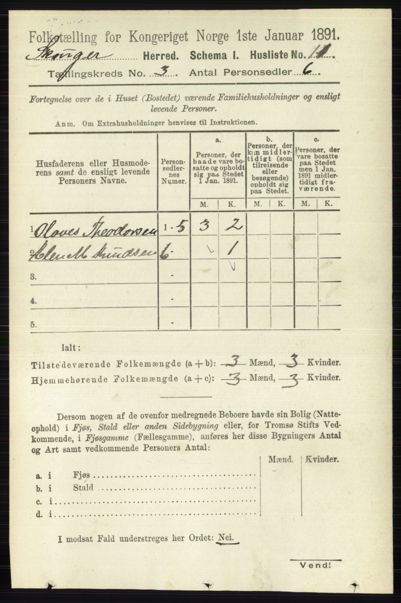 RA, 1891 census for 0712 Skoger, 1891, p. 1503