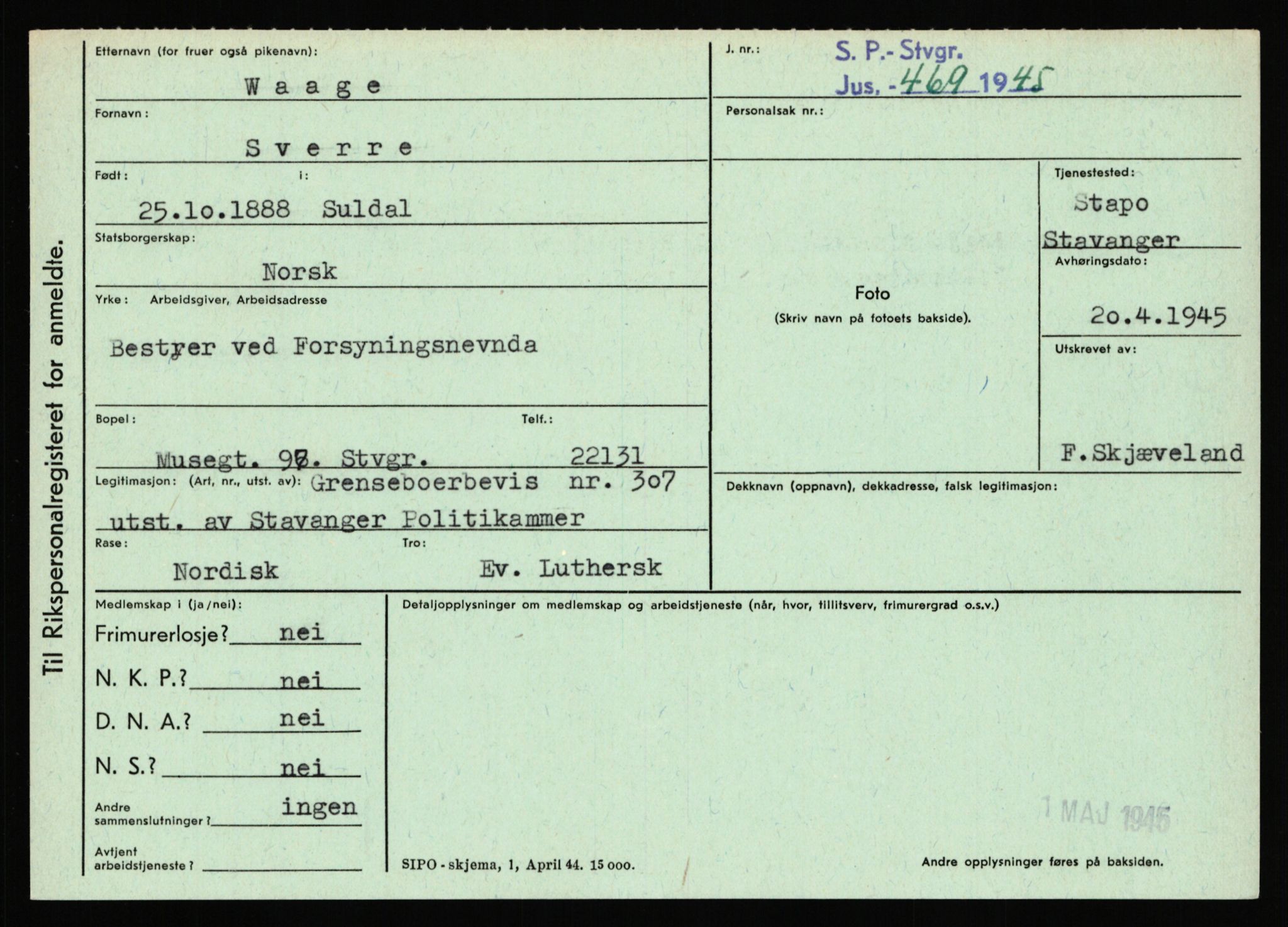 Statspolitiet - Hovedkontoret / Osloavdelingen, AV/RA-S-1329/C/Ca/L0016: Uberg - Øystese, 1943-1945, p. 1581