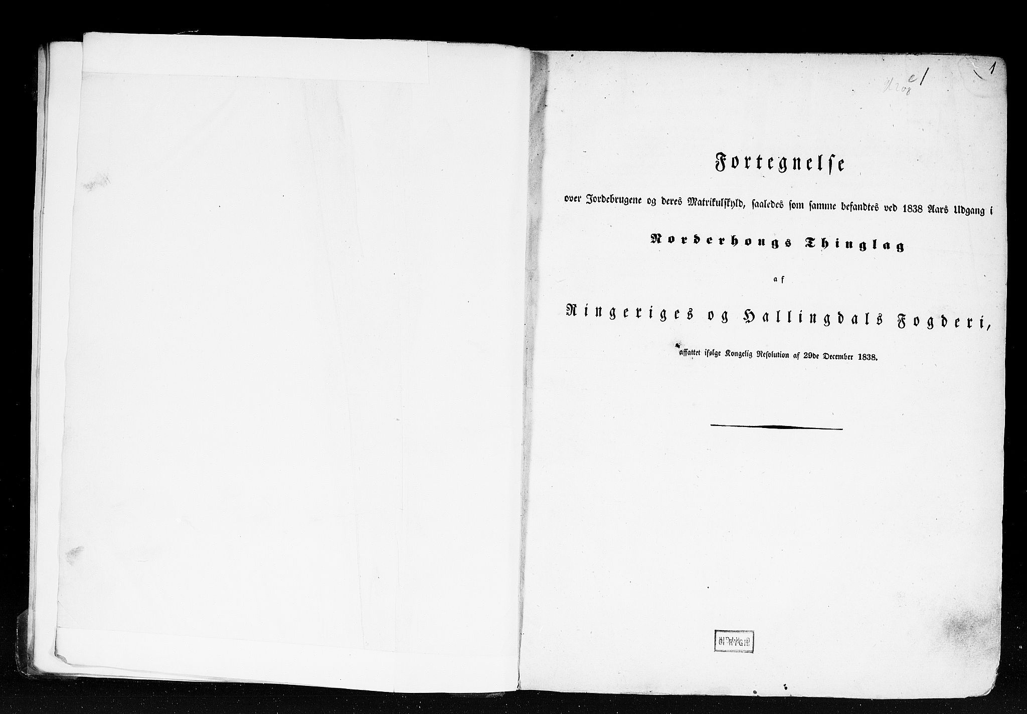 Rygh, RA/PA-0034/F/Fb/L0005: Matrikkelen for 1838 - Buskerud amt (Buskerud fylke), 1838, p. 1a