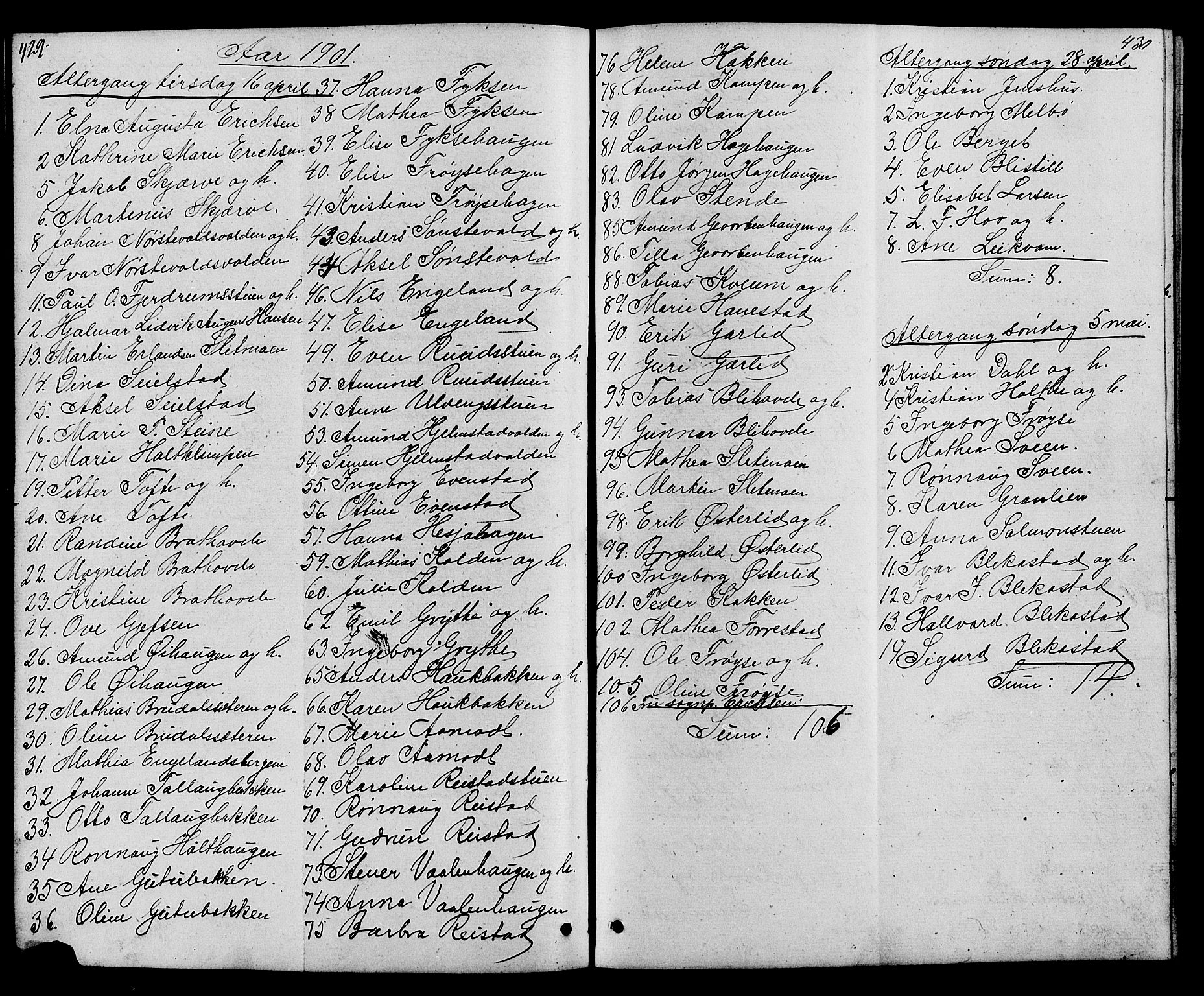 Østre Gausdal prestekontor, SAH/PREST-092/H/Ha/Hab/L0001: Parish register (copy) no. 1, 1863-1893, p. 429-430