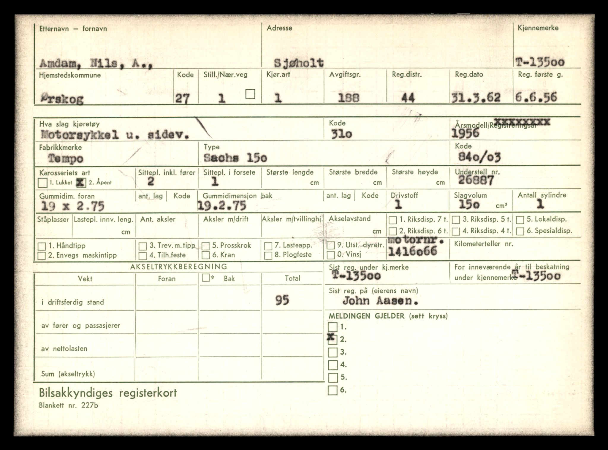 Møre og Romsdal vegkontor - Ålesund trafikkstasjon, AV/SAT-A-4099/F/Fe/L0039: Registreringskort for kjøretøy T 13361 - T 13530, 1927-1998, p. 2496