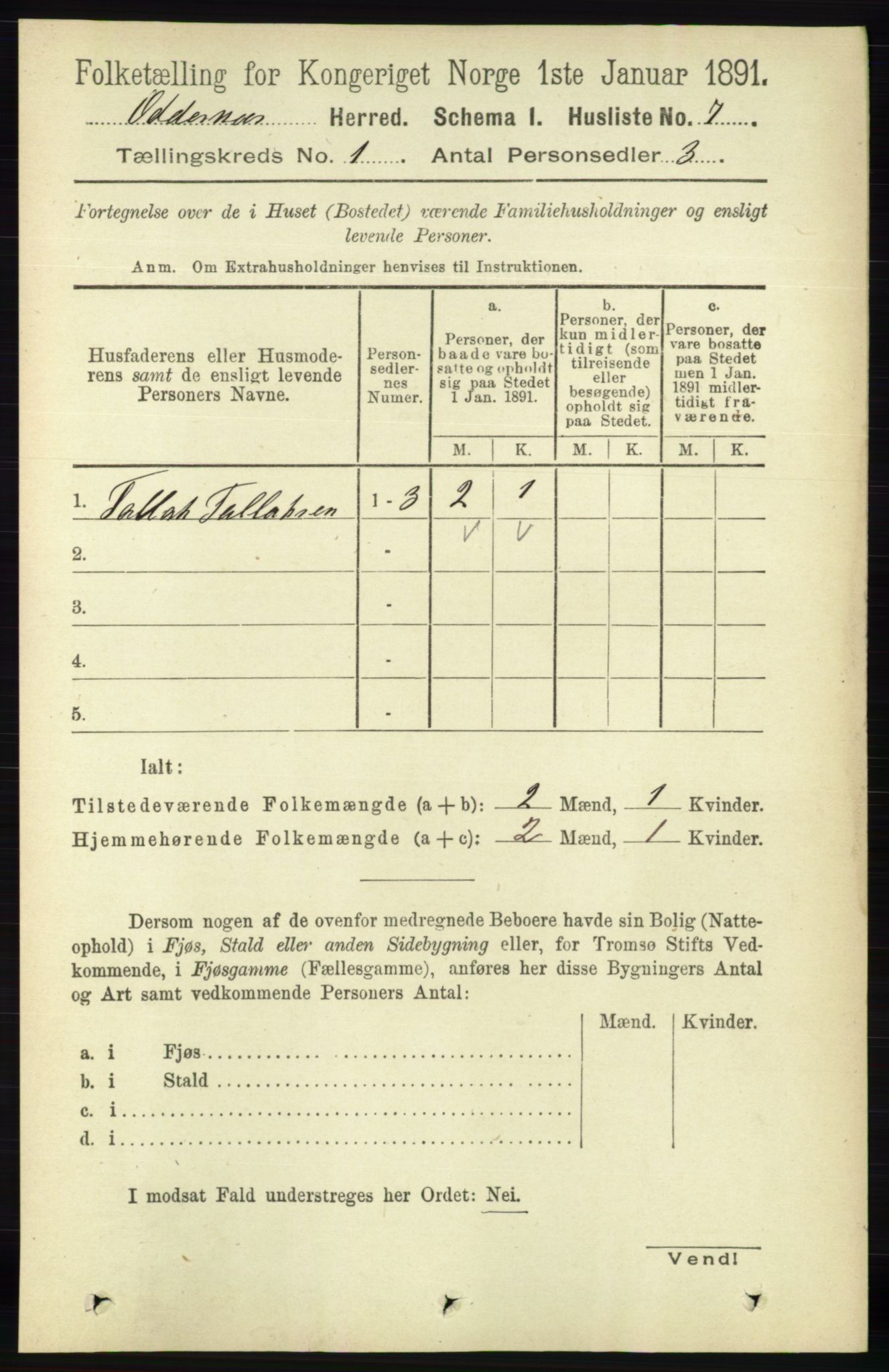 RA, 1891 census for 1012 Oddernes, 1891, p. 44