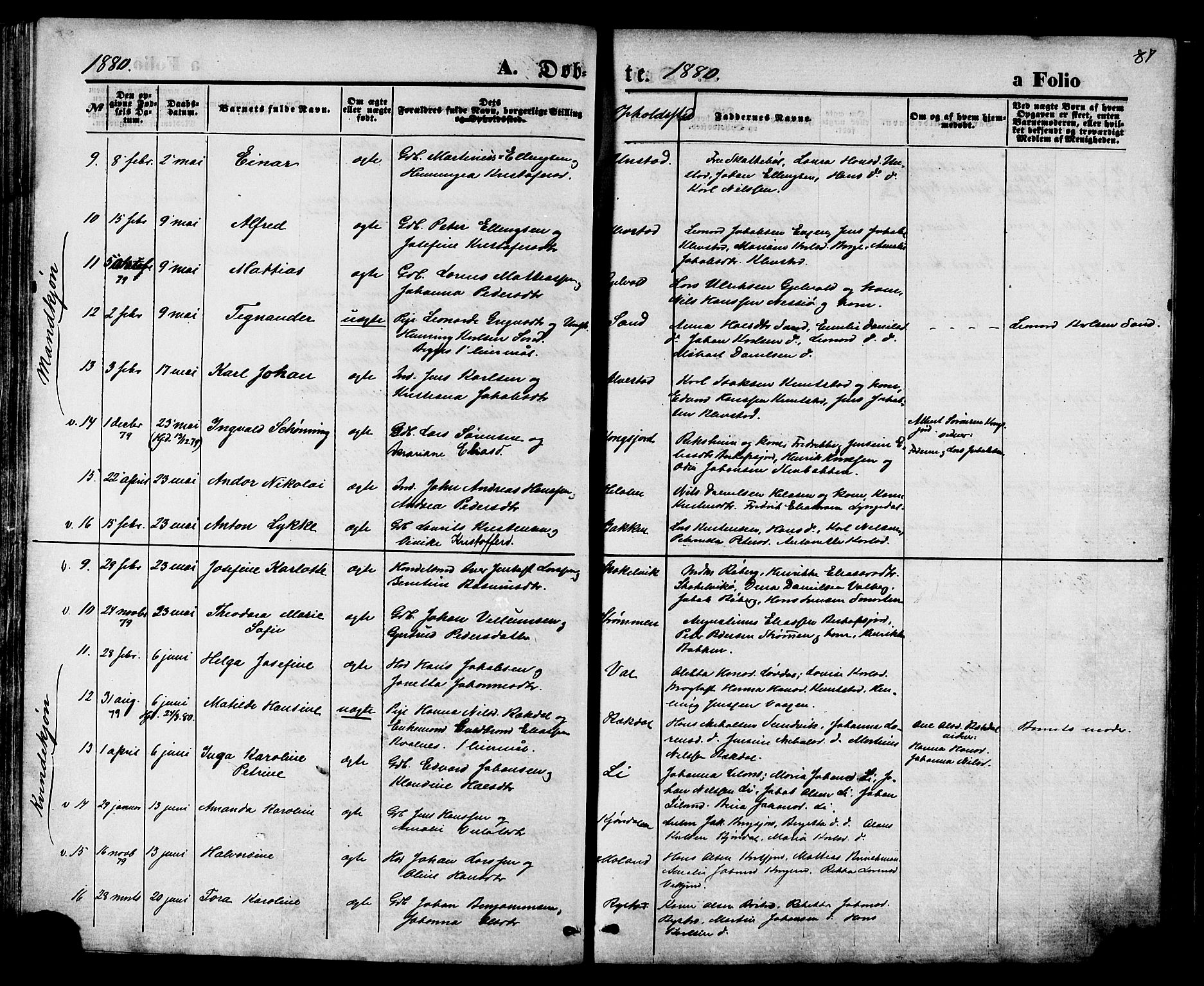 Ministerialprotokoller, klokkerbøker og fødselsregistre - Nordland, AV/SAT-A-1459/880/L1132: Parish register (official) no. 880A06, 1869-1887, p. 87